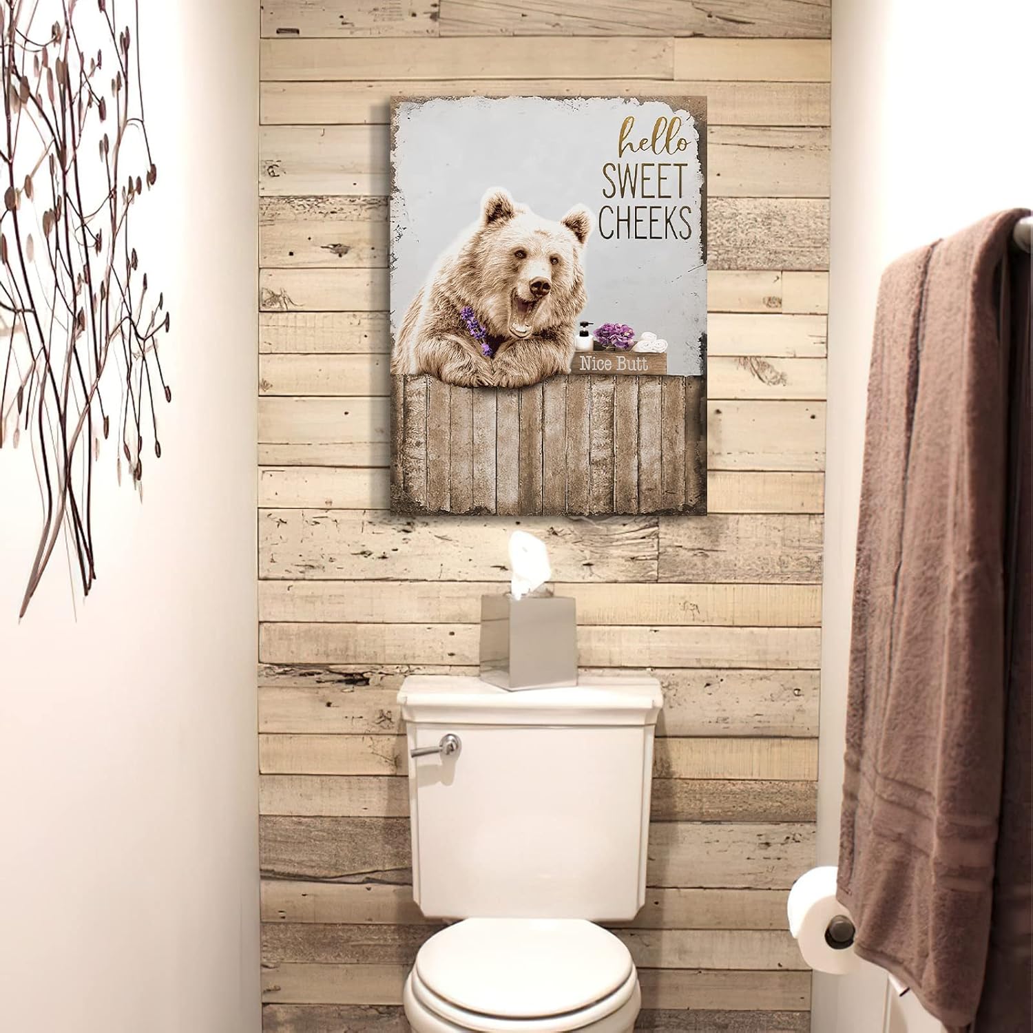 Bears Bathroom Decor Wall Art Funny Bear Pictures Wall Decor Farmhouse Bear Bathroom Painting for Bathroom Toilet Cute Bears Prints Artwork Framed 12"x16"