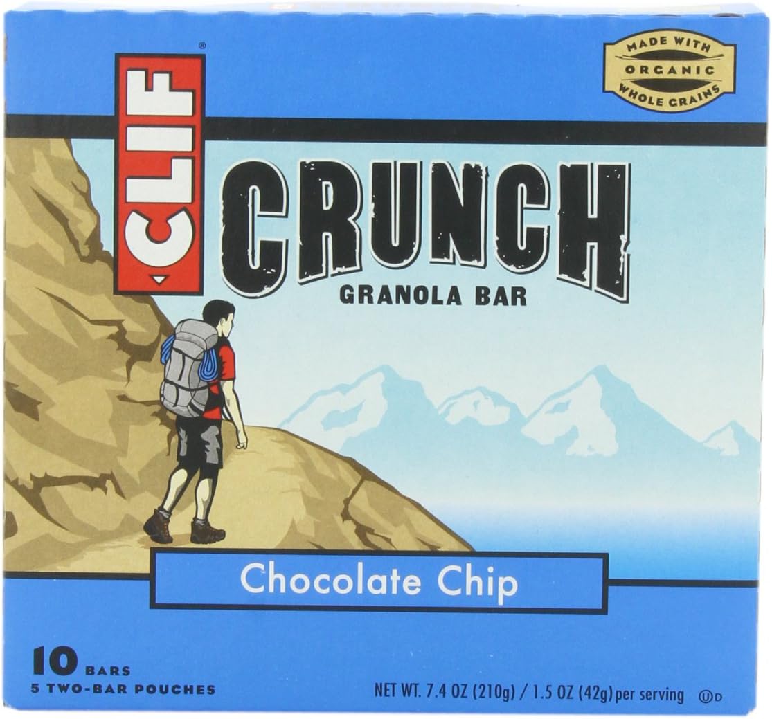 Clif Crunch - Granola Bar - Chocolate Chip - (1.48 Ounce, 5 Two-Bar Snack Pouches)