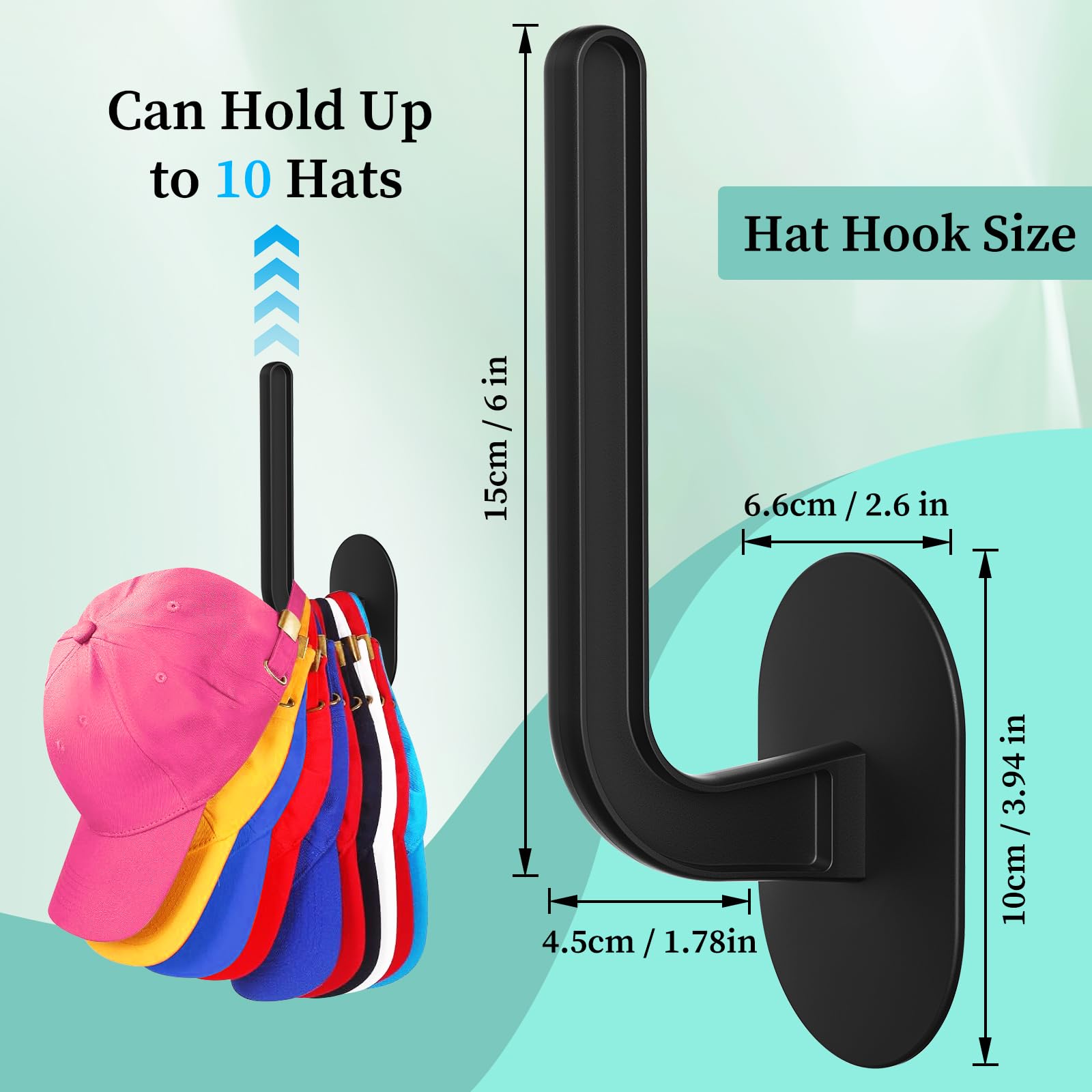 Eitto - 4 ganchos para sombreros multiusos para almacenamiento de gorras, organizador de sombreros de gran adherencia, organizador para autocaravana, dos opciones de montaje (negro)