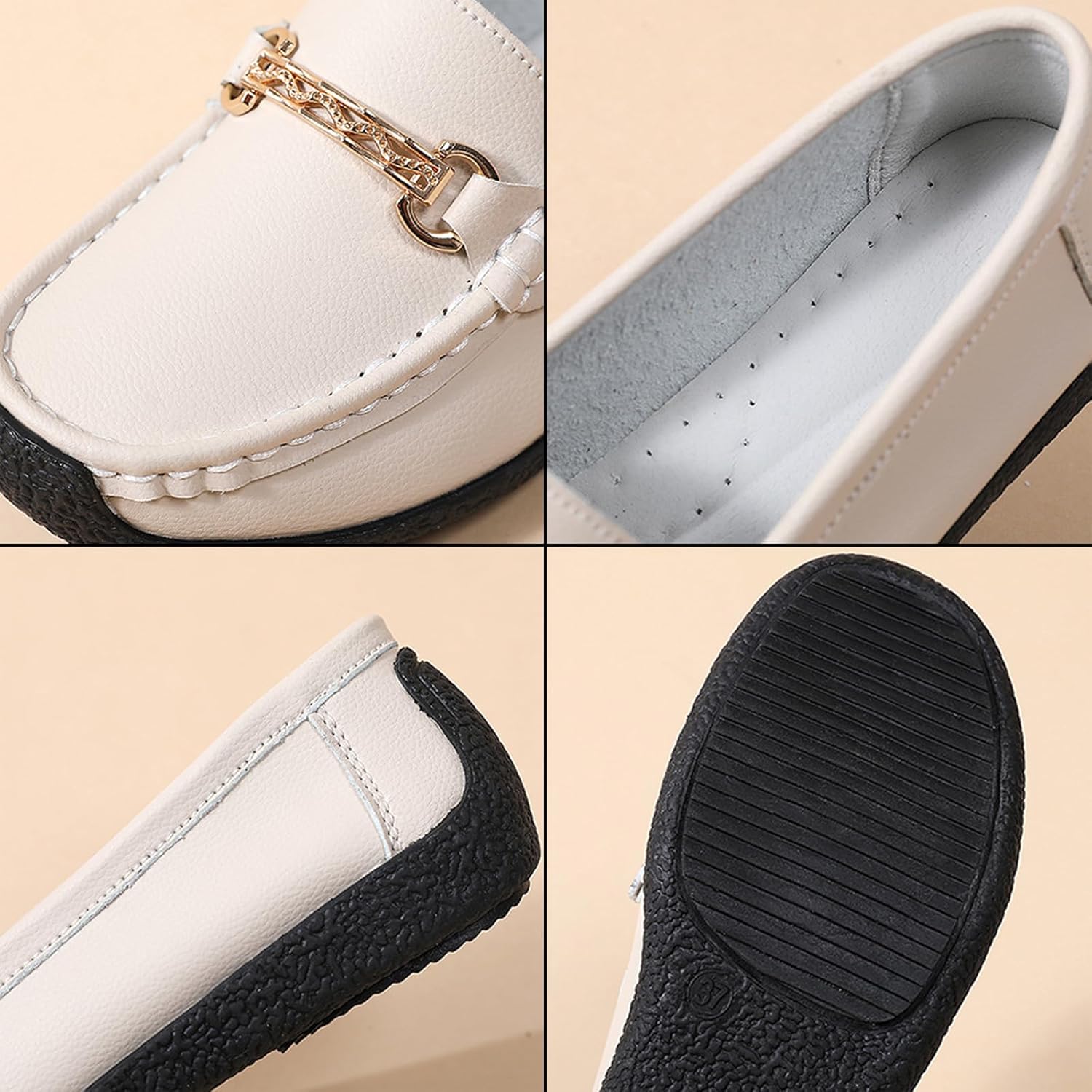 Women's Leather Moccasin Flats Loafers Comfortable Lightweight Non Slip Casual Driving Penny Shoes Daily Work Slip On Walking Shoes - Image 4