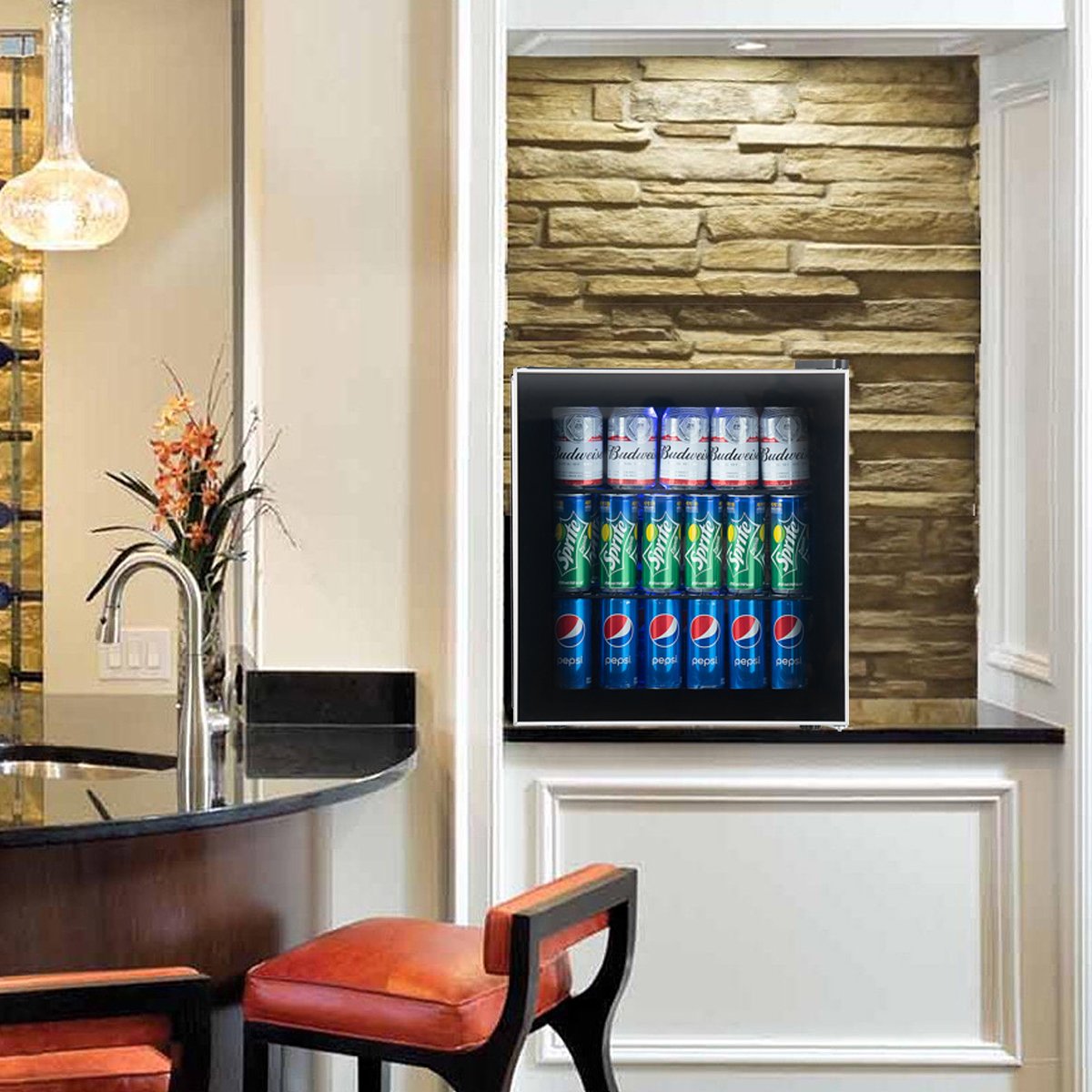 countertop freestanding beverage drink chiller refrigerator mini fridge beer wine cooler, 18.5’’ x 17.5’’ x 19.5’’ (L x W x D), Black on Fridge.com