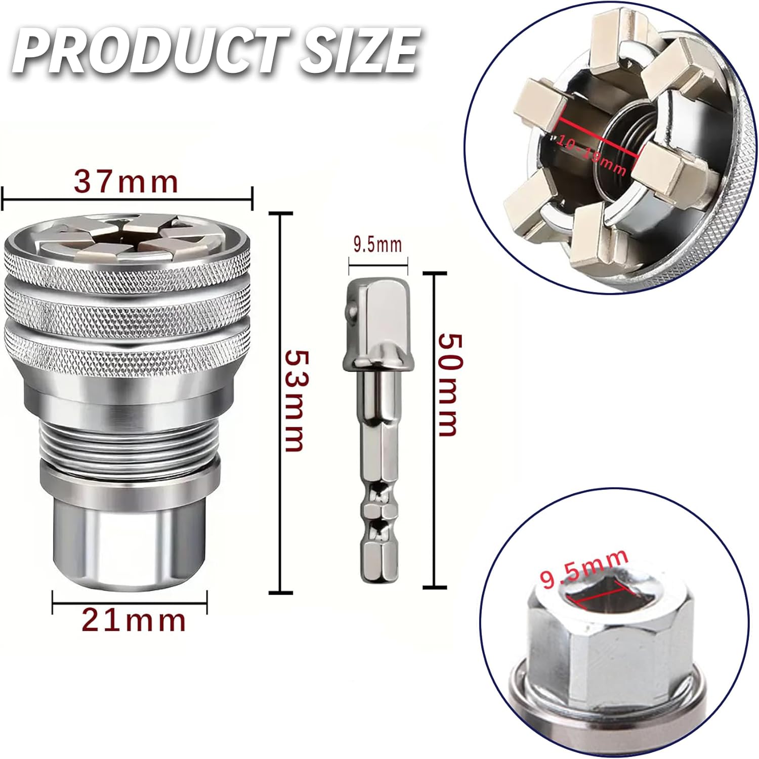 Upgraded Adjustable Universal Socket Wrench Tool, Multi-Function 10mm-19mm Universal Socket, Manual Socket Wrench Adjustable Sleeve for 3/8" Drive Ratchet, Torque Wrench & Power Drill