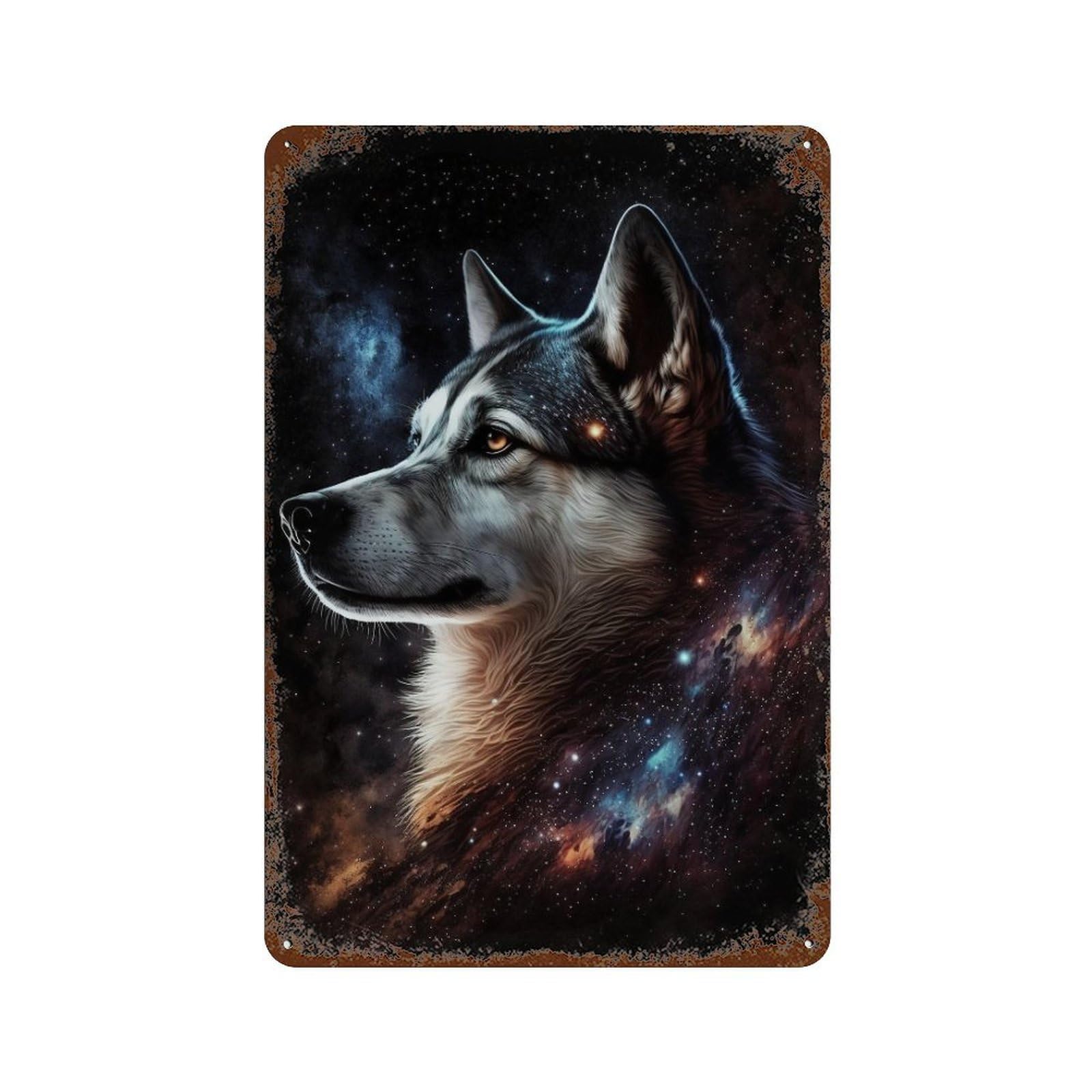 Garage Style Galactic Wolf Portrait-9 Decorative Tin Sign 11.8"x7.9", Shabby Chic Decor for Bar And Workshop