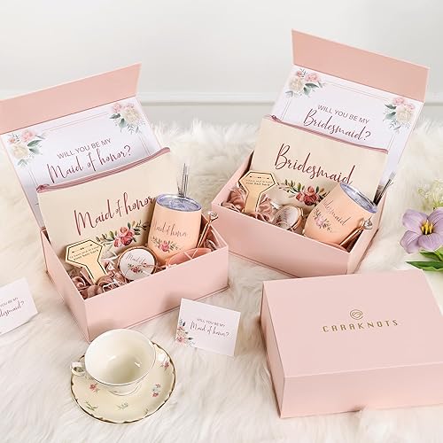 Miniatura 6 de CARAKNOTS Regalos de propuesta de dama de honor, caja rosa para damas de honor, regalo para boda, novia, despedida de soltera, fiesta, vaso de vino