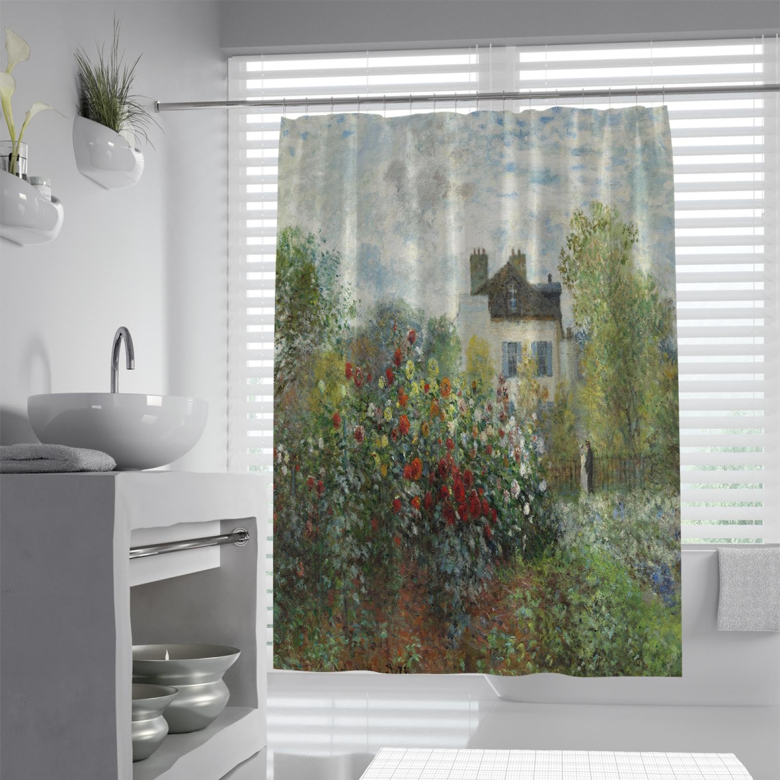 UERWOWELL The Artist's Garden Shower Curtains Sets Monet Flowers Shower Curtain Waterproof Multi Sizes Bathroom Shower Curtains with Hooks 60x72 inch