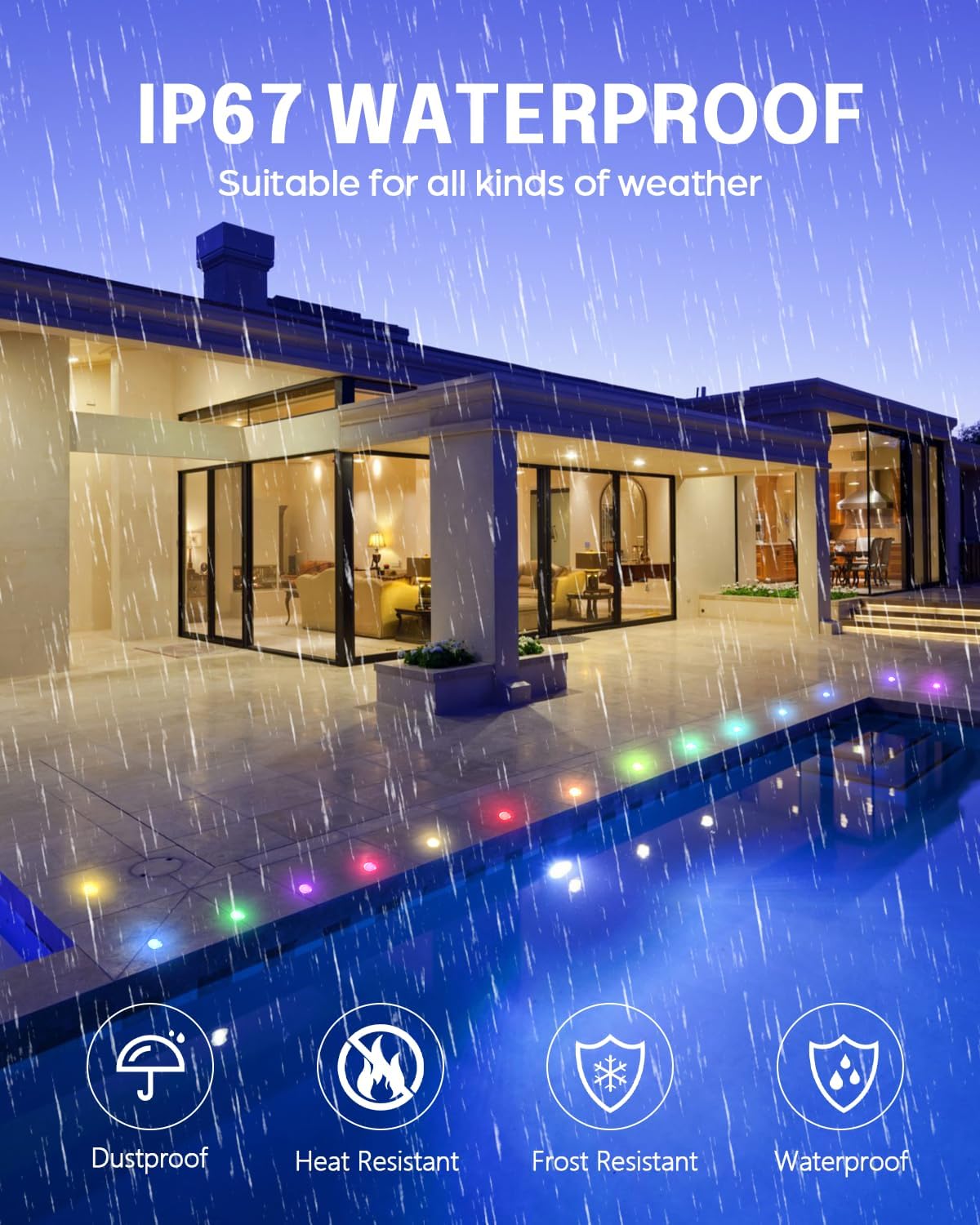 HIBOITEC RGB Deck Lights Kit with Low Voltage Transformer Timer and Photocell Sensor Outdoor IP67 Waterproof for Garden Yard Stair Patio 10 Packs