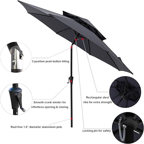 Miniatura 2 de C-Hopetree Paraguas de mercado de patio al aire libre doble de 9 pies con luces LED solares e inclinación