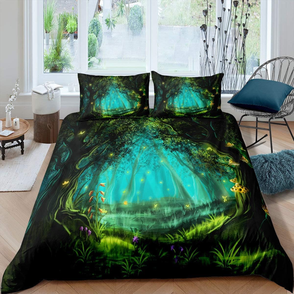 Parure de couette forêt 3D 155x220 cm pour créer une ambiance nature dans une chambre d'étudiant