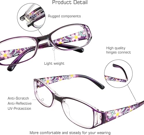 Miniatura 2 de VisionGlobal 3 pares de anteojos de lectura plegables para lectores con lente de bloqueo de luz azul, lentes plegables compactos para mujeres,