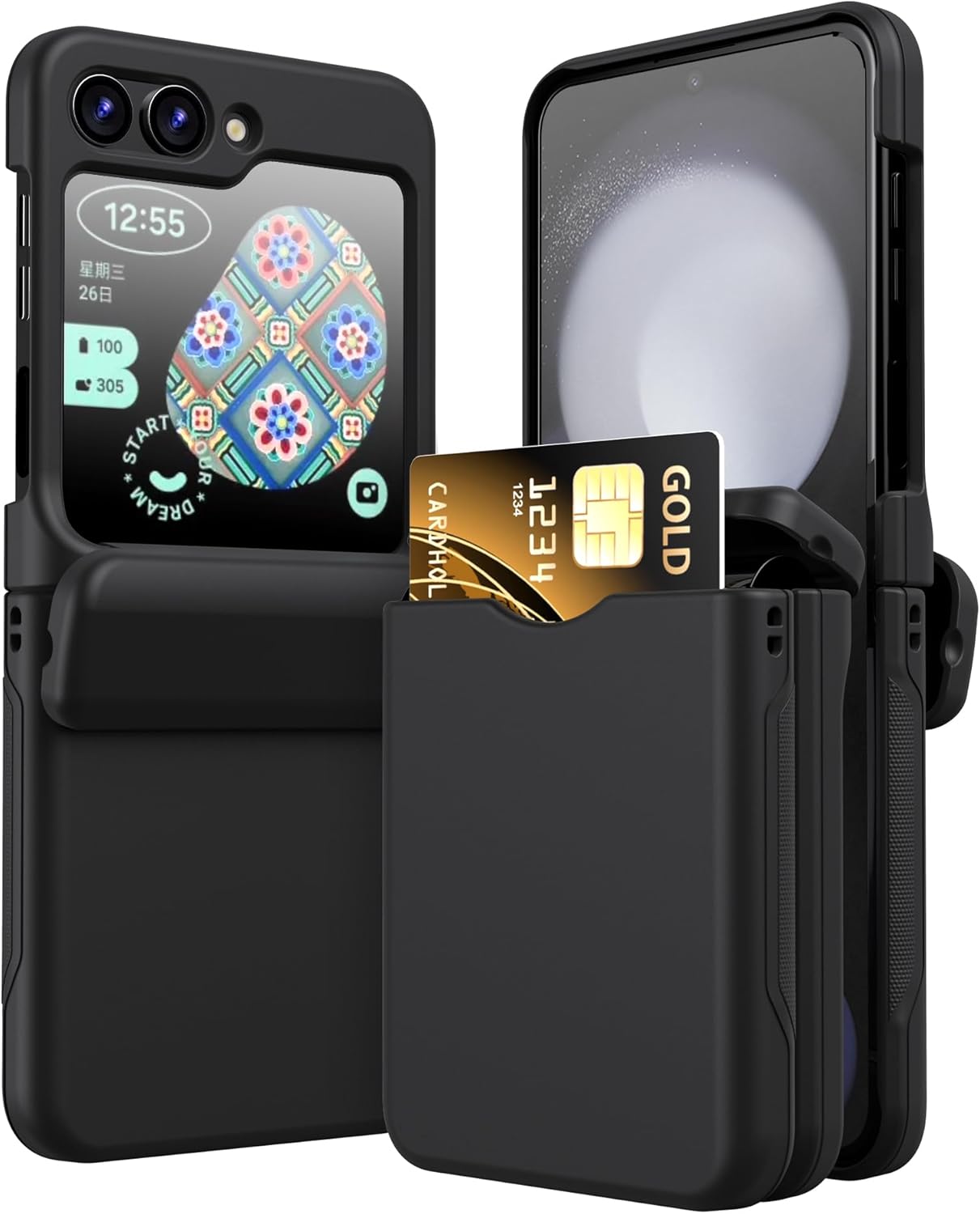 Coque galaxy z flip 6 – KNOXS Coque pour Samsung Galaxy Z Flip 6, 2 cartes peuvent être insérées, ultra fine et légère en PC, Samsung Galaxy Z Flip 6, coque de protection antichoc et anti-traces de doigts (noir)