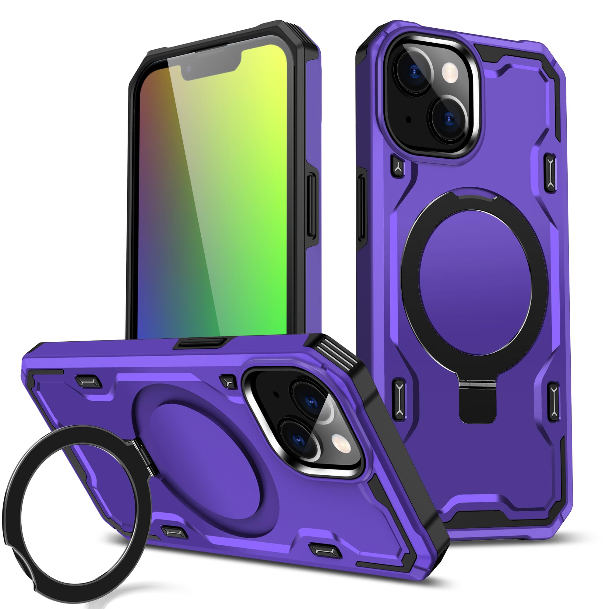 Lokyoo for iPhone 13 Case/iPhone 14 Case, [Compatible with Magsafe] [Invisible Built in Stand & Ring Holder] MIL-Grade, Dual Layer Shockproof Full