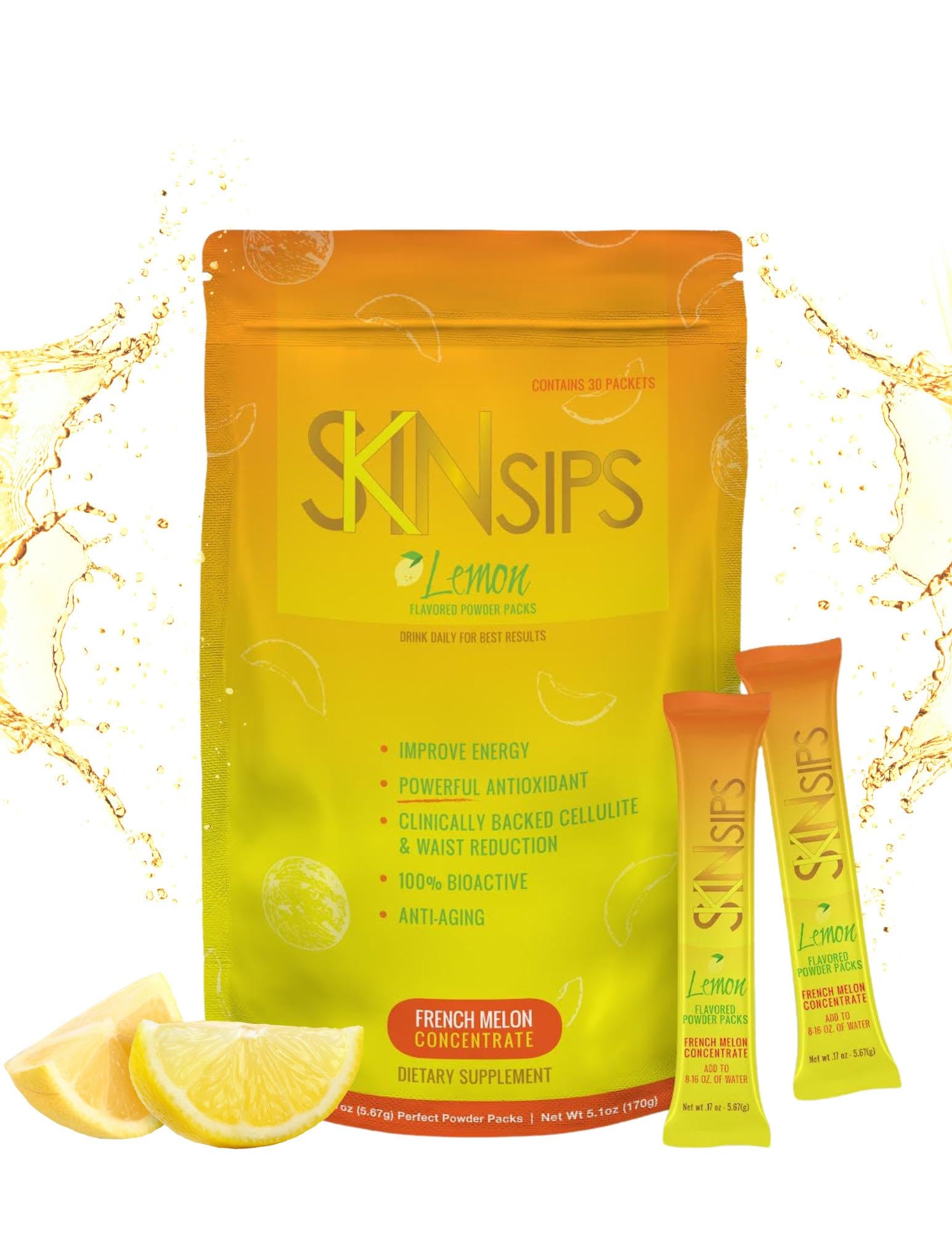 Skin Health & Energy Boost Drink Mix- Sugar Free, SOD B (TM), Antioxidants from French Melon Concentrate, On the Go Stick Packs, Lemon, 30 Pack Lemon 0.17 Ounce (Pack of 30)
