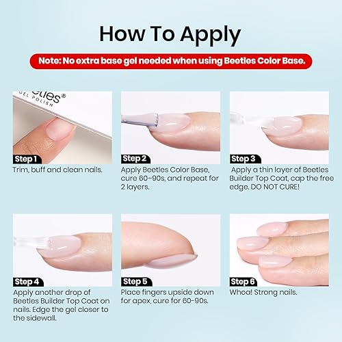 Miniatura 50 de beetles Gel Polish Capa base de gel, 0.5 fl oz, base de esmalte de uñas de gel prebond de larga duración, capa base de lámpara de uñas UV, fórmula