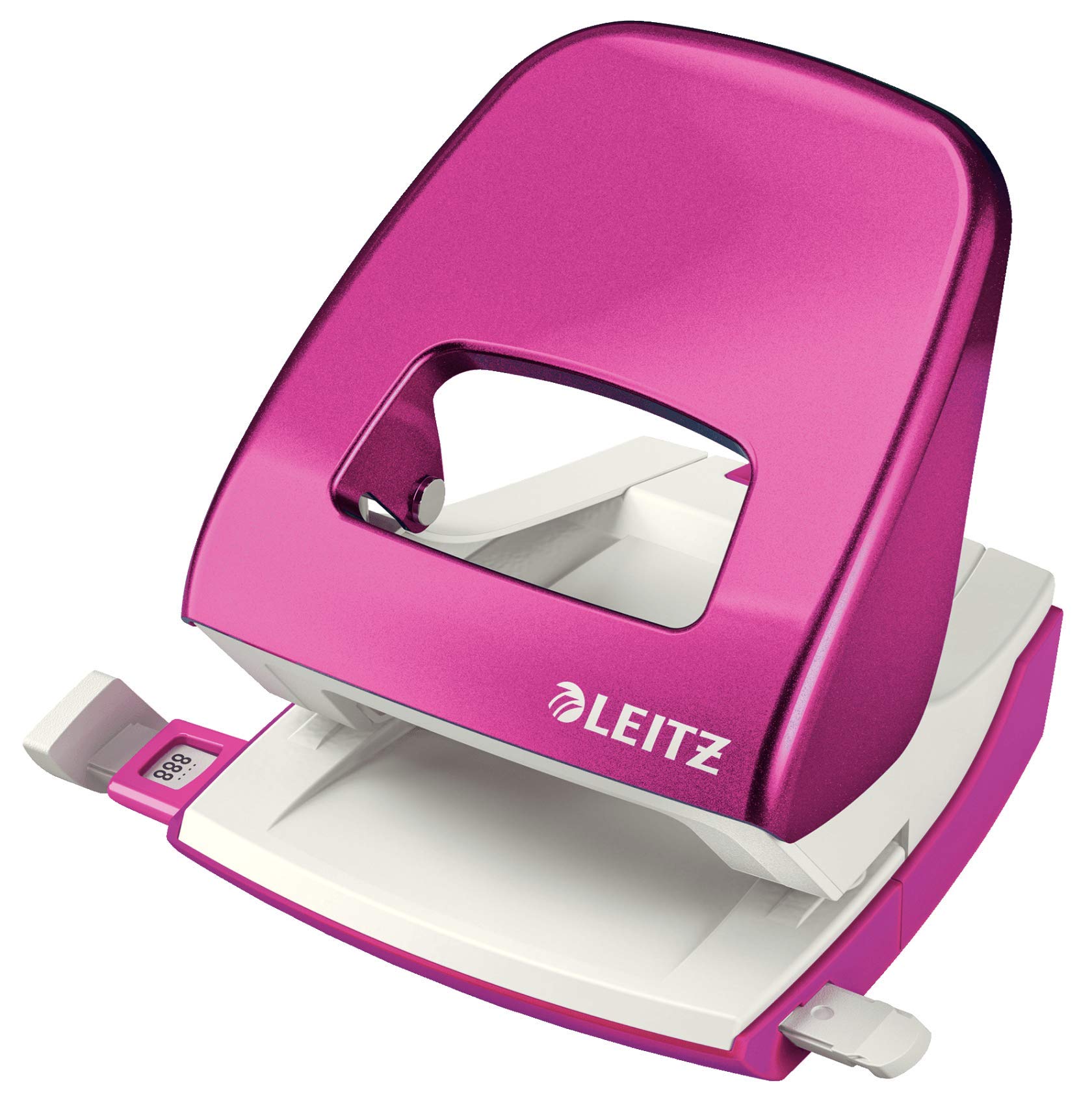 Leitz 50081023 Locher (30 Blatt, Anschlagschiene mit Formatvorgaben, Metall, WOW) metallic pink (Locher + Heftgerät)