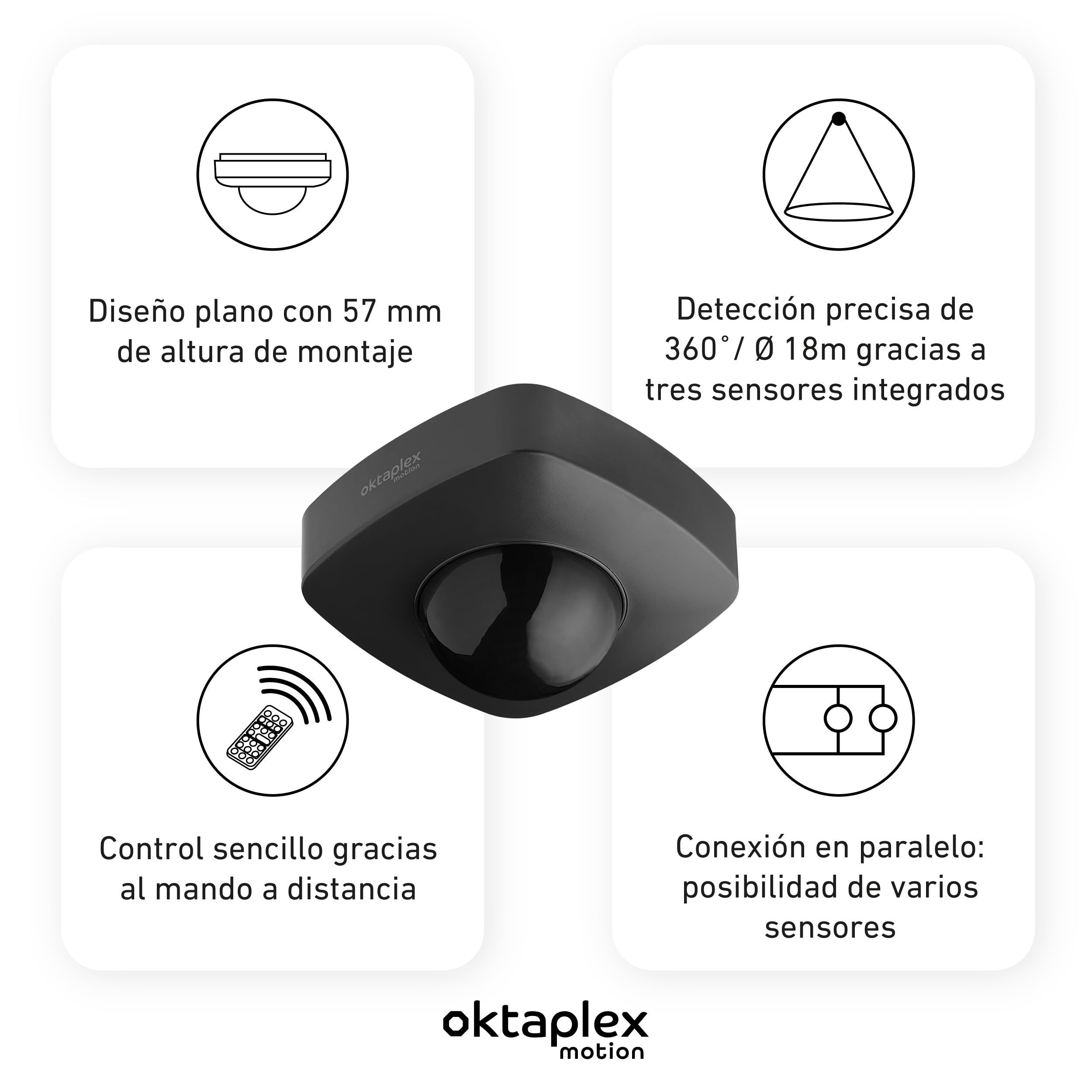 Oktaplex - Juego de 2 detectores de movimiento Tim (360 grados, sensor de infrarrojos, incluye mando a distancia, IP65, 230 V), color antracita