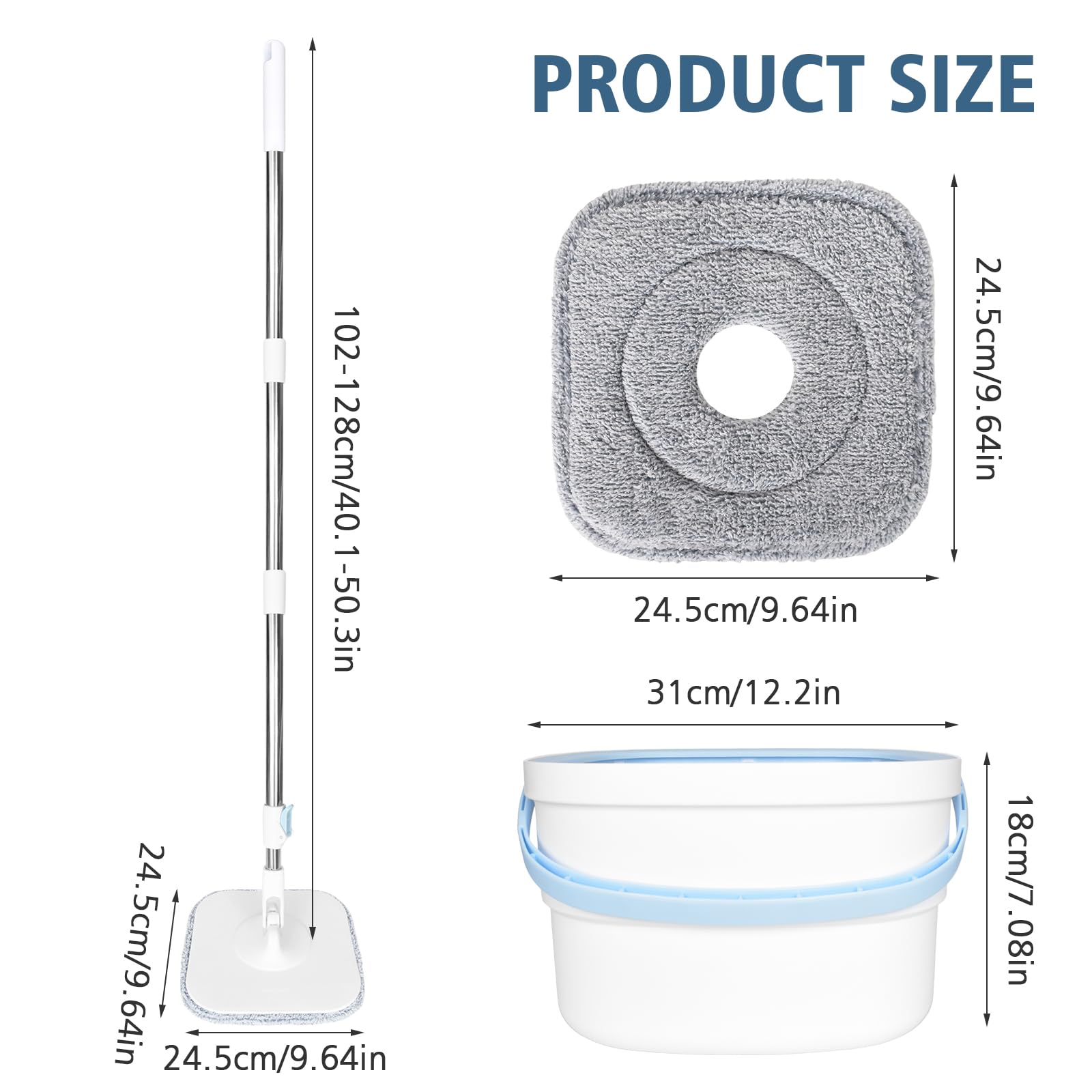 Set Mocio Lavapavimenti con Secchio Lavapavimenti a 2 Camere, Mocio Piatto con Separazione Acqua Sporca/Pulita, Mocio Rotante a 360° per Tutti i Pavimenti, Include Panno in Microfibra