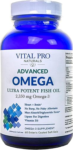 Vital Pro Naturals - Aceite de pescado noruego avanzado Omega ultra potente capturado en la naturaleza con 2350 mg de ácidos grasos Omega 3 de alta