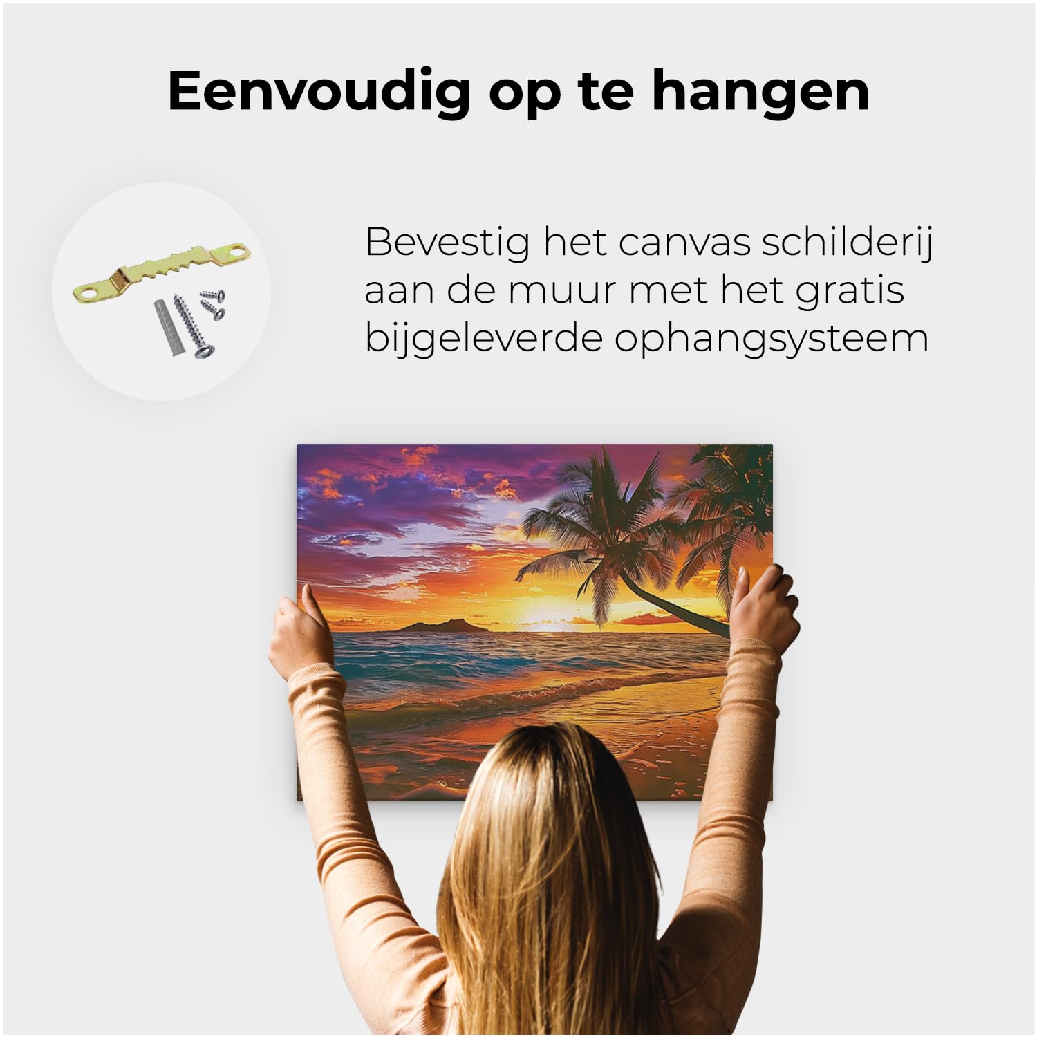 Artaza Leinwand Bilder Sonnenuntergang Strand - 80x60 cm - Wanddeko Meer - Wandbilder Palme Karibik - Deko Wohnzimmer