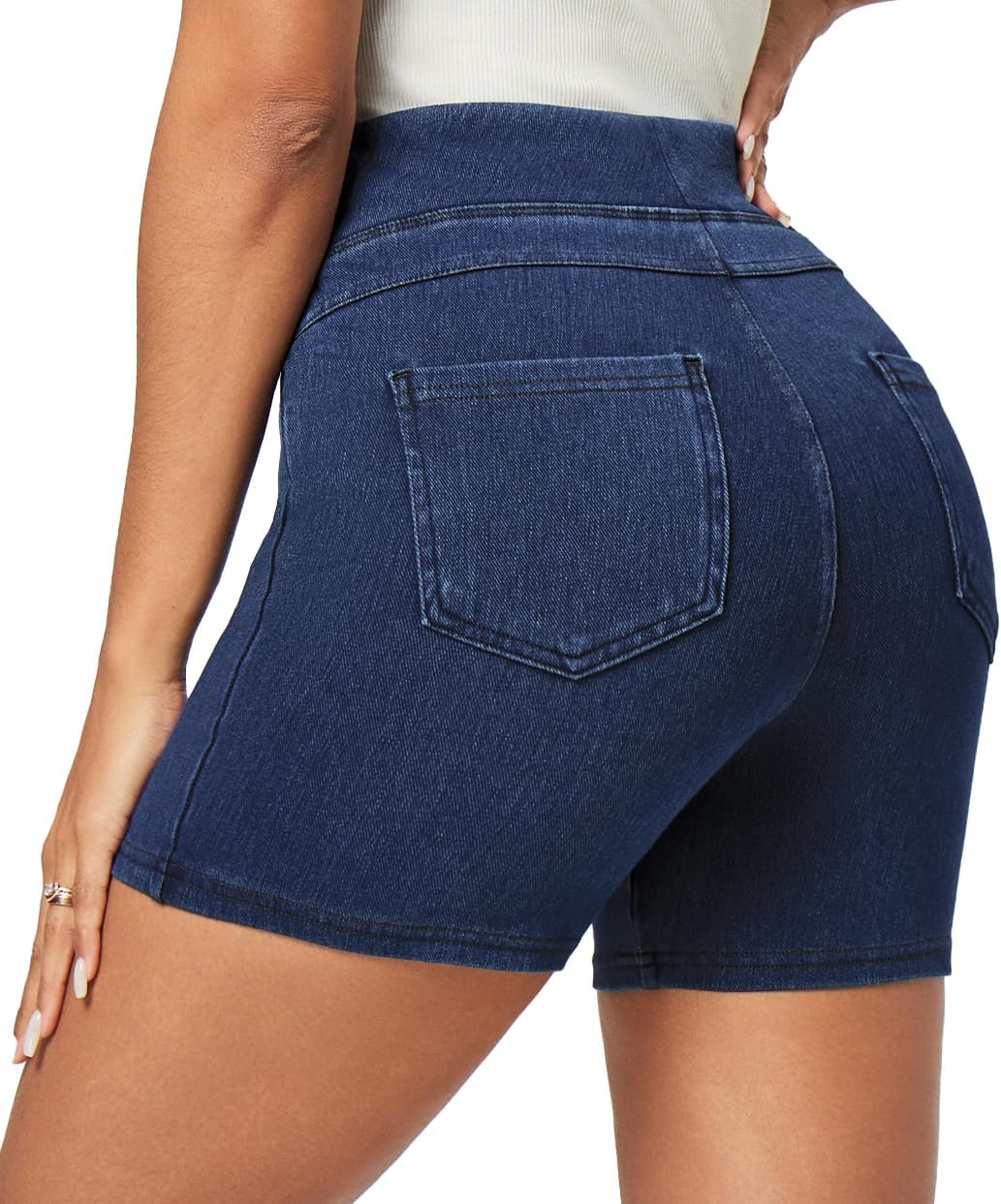 IUGA Stretchy Jean Shorts for Women High Waisted Pull On Jorts with Pockets Denim Shorts Women Summer Casual Shorts 2025