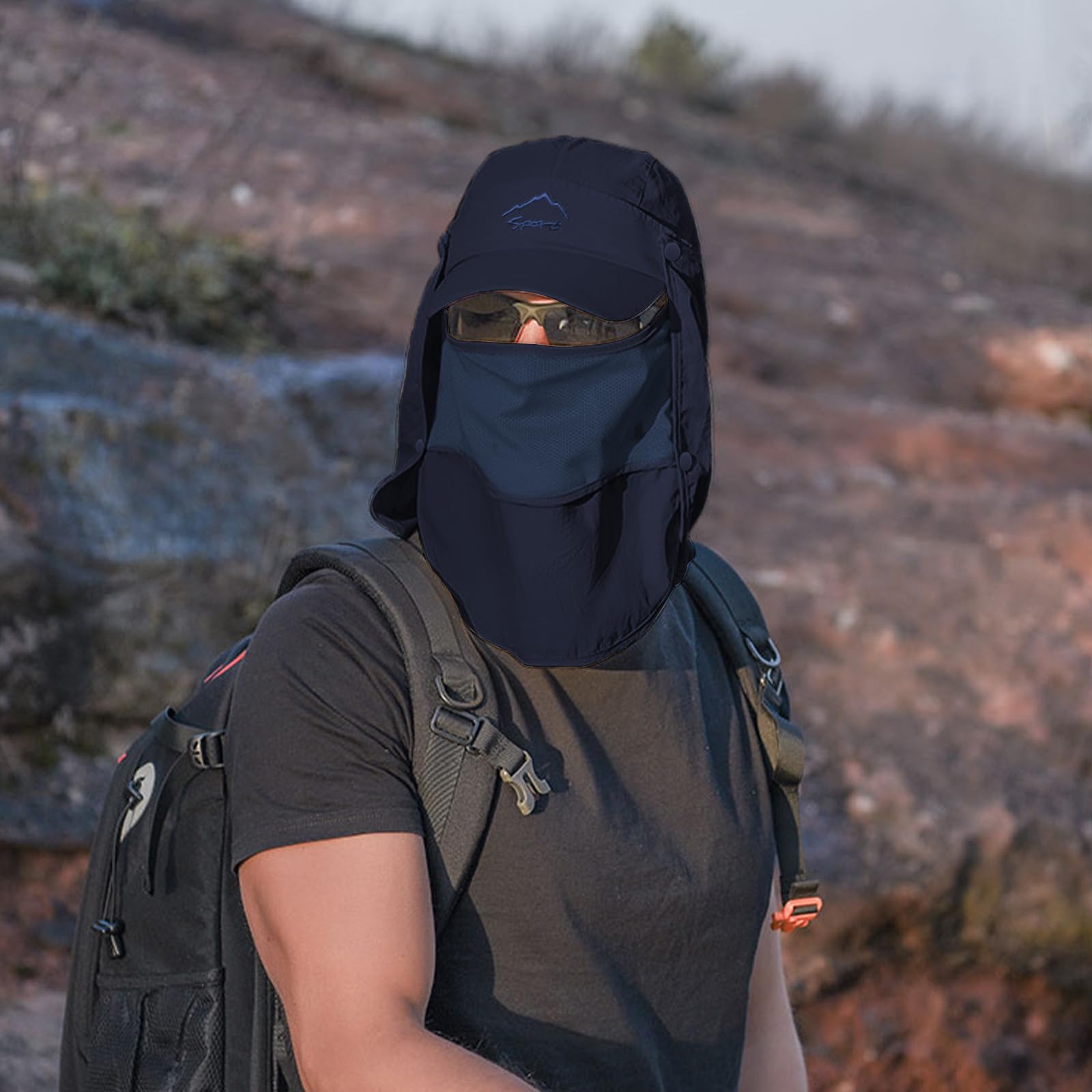 Chapeau de Soleil avec Cou Couverture Faciale Hommes Casquette de Protection Anti-UV Chapeau Trekking Montagne randonnée