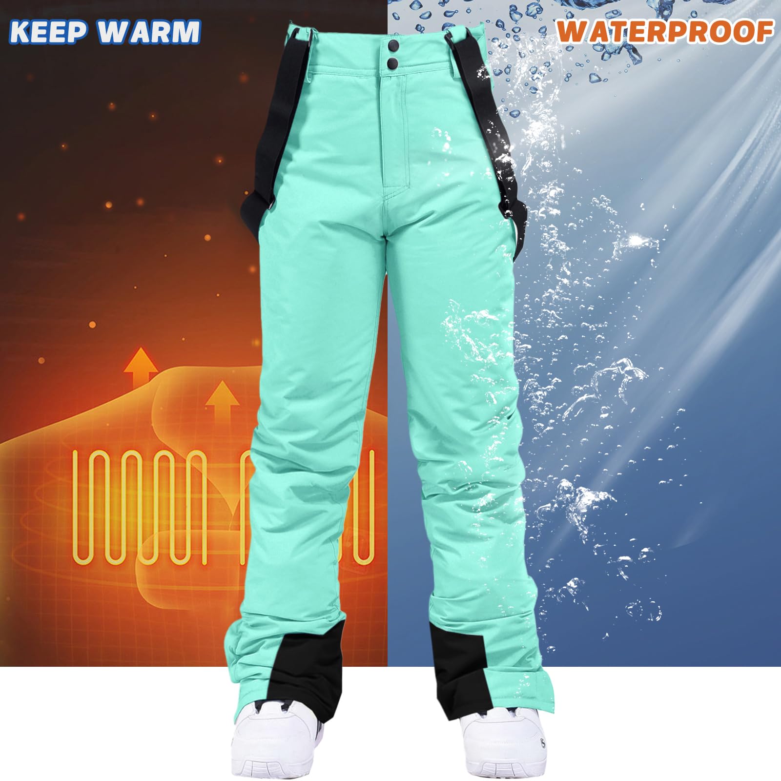 ALSOGO Isolierte Schneehose für Damen, Winter, warm, Skihose, Outdoor, wasserdicht, Snowboard-Lätzchen mit abnehmbarem Hosenträger