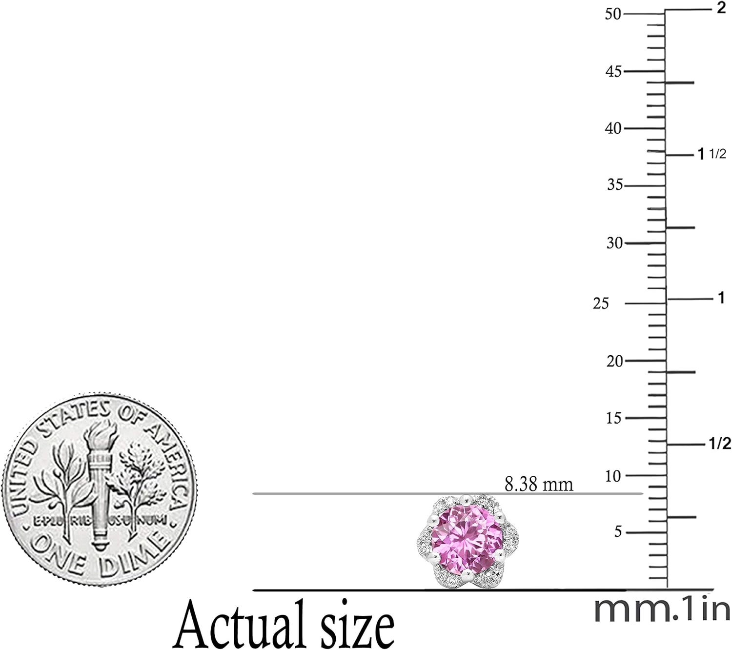 Dazzlingrock Collection 6mm Each Round Lab Created Gemstone & White Natural Diamond Women Flower Shape Cluster Stud Earrings, in Real Solid Gold - Image 2