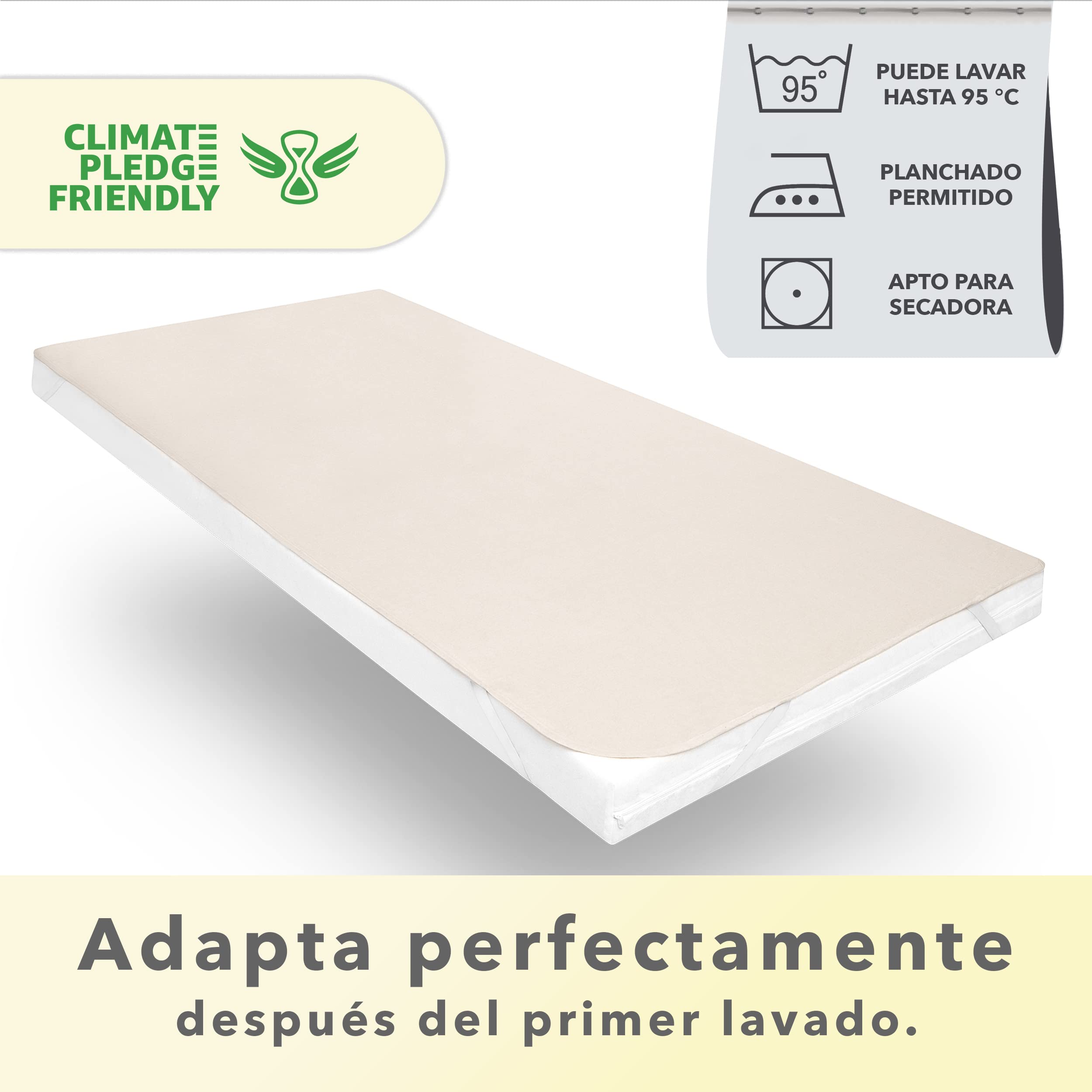 STUDIO Molton Protector de colchón 180x200 cm, Made in Green, Fabricado en Alemania, 100% algodón, Resistente y Transpirable, Cubre colchón con 4 Bandas elasticas 180 x 200 cm - Color Naturaleza