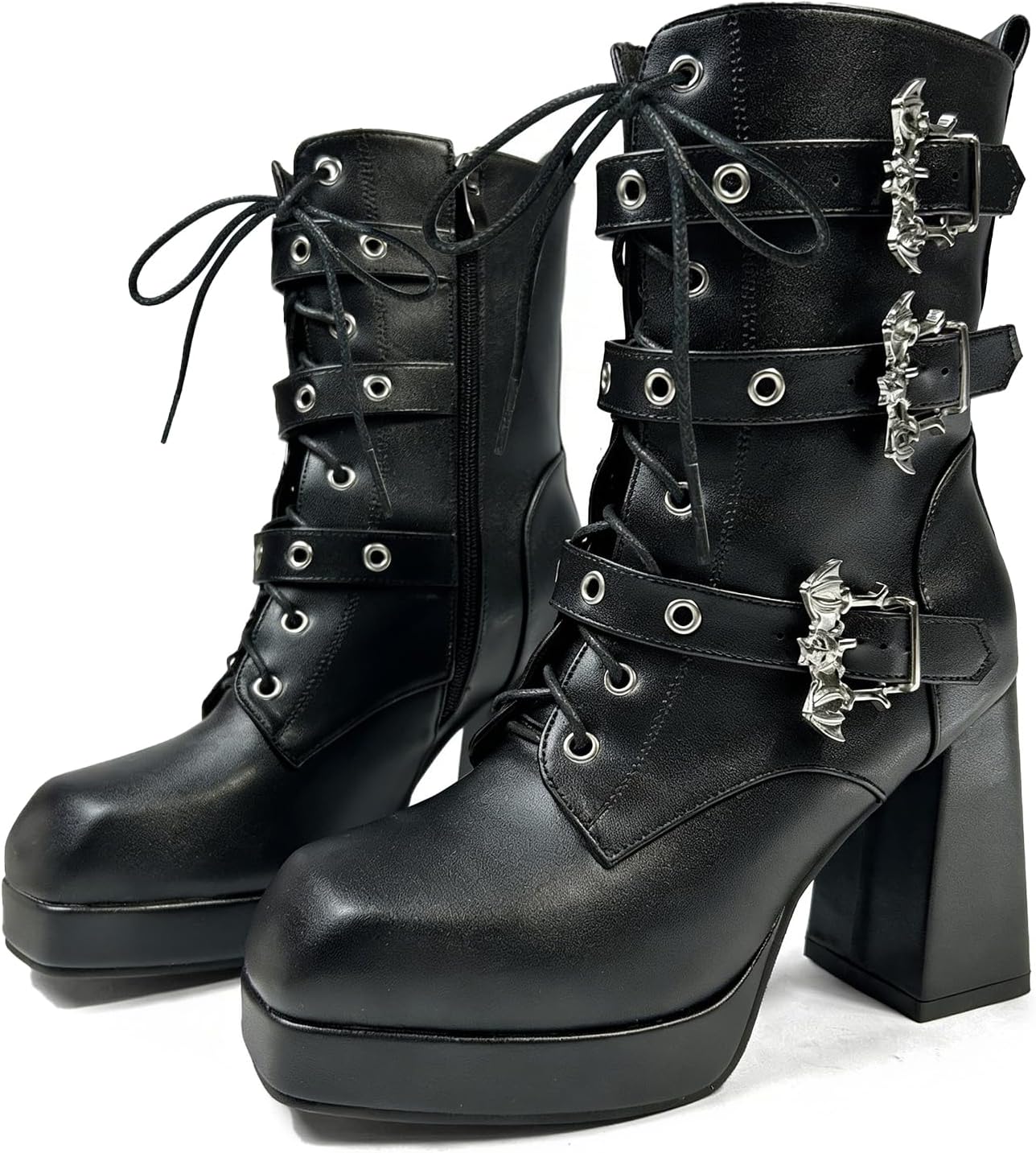 Platform Boots For Women Black Chunky Boot Goth Ankle Booties Bead Lace Lolita Dress Shoes With Zipper