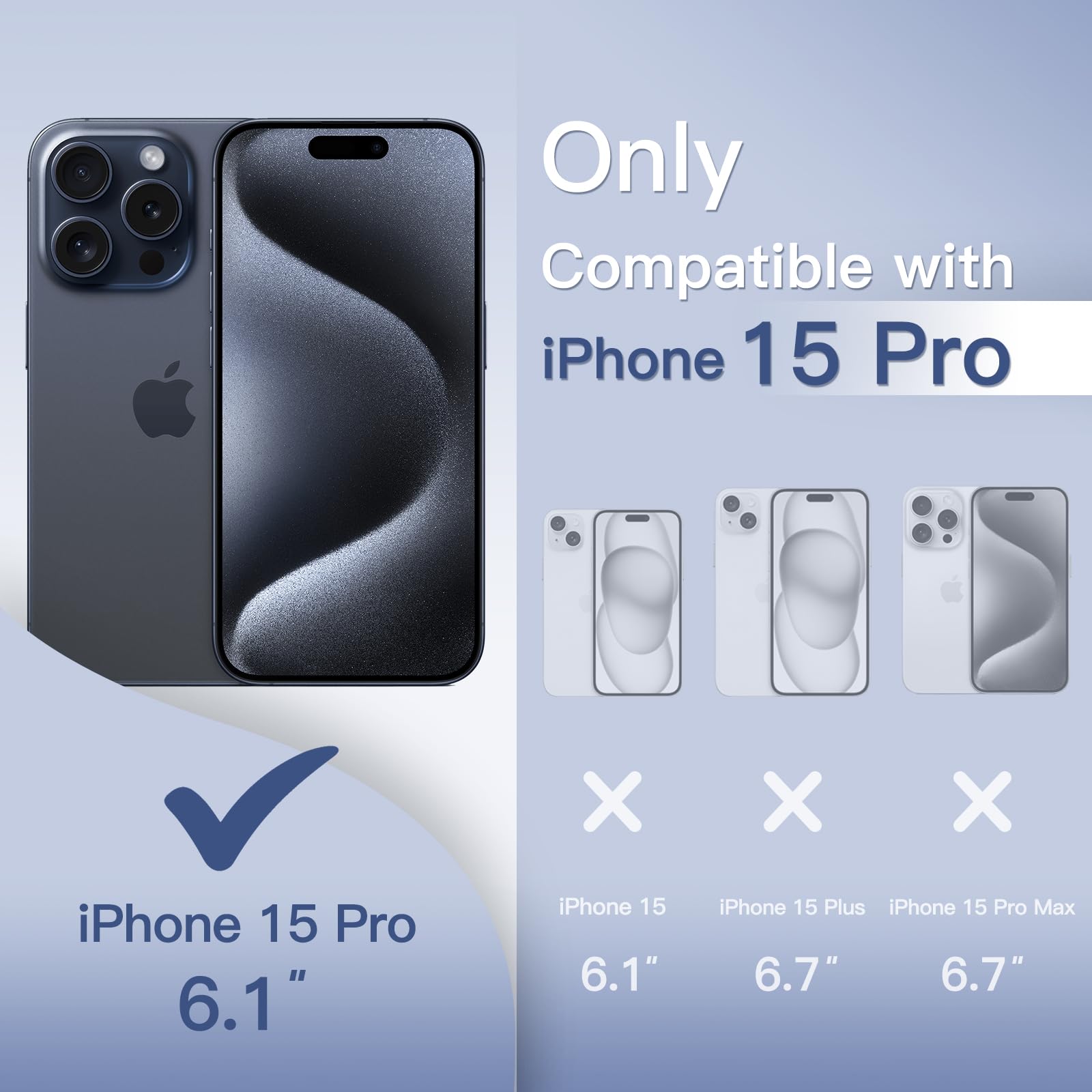 JETech Ultracienkie Etui dla iPhone 15 Pro, Tytan Błękitny | Ochrona Obiektywu Aparatu, Lekkie Matowe Wykończenie, Twarde PP, Ładowanie Bezprzewodowe