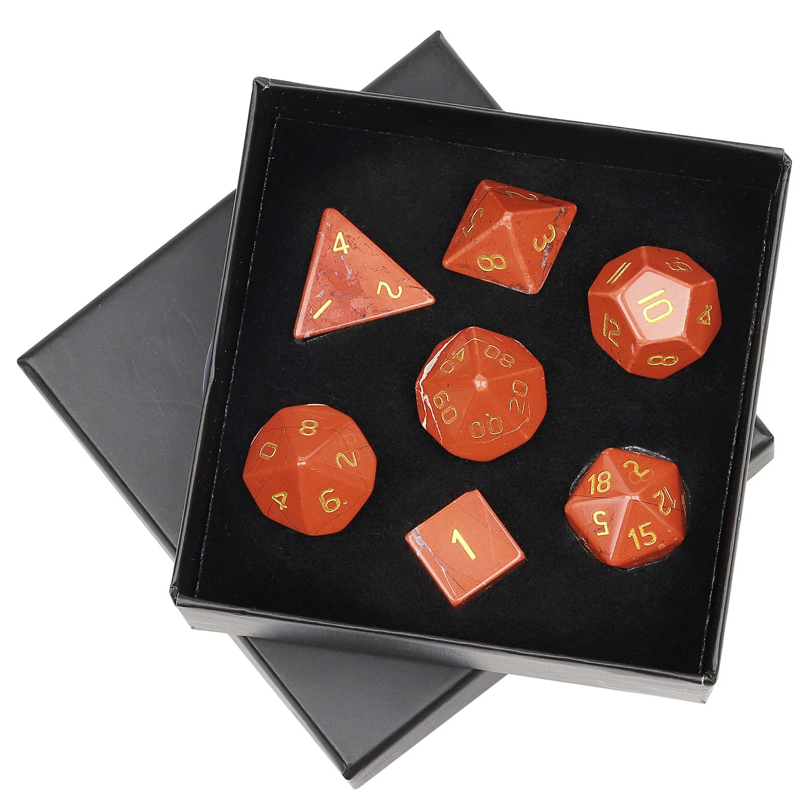 mookaitedecor 7-Piece Red Jasper Gemstone Polyhedral Dice Set, Polished Healing Stone DND Dice for Dungeons and Dragons RPG MTG Table Games Role Play Home Decoration