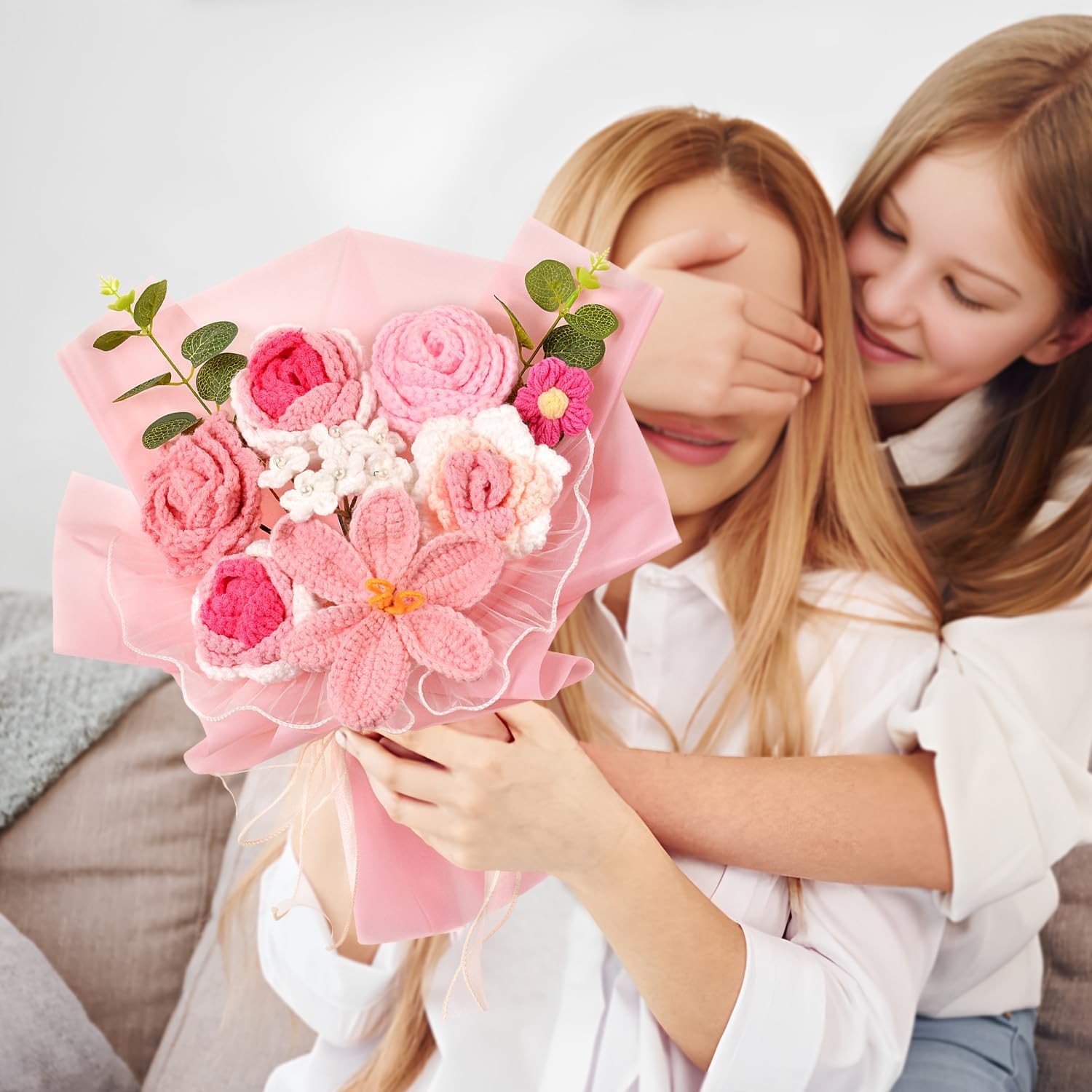 Crochet Flowers Bouquet, Crochet Rose Tulip Knitted Flower for Mother's Day, Valentine's Day, Anniversary, Wedding, Birthday, Home Décor, Gifts for Mom, Lovers, Friends, Pink - Image 6