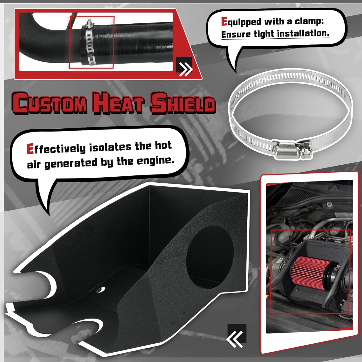 PTNHZ Aluminum Alloy Cold Air Intake System Kit w/Red Air Filter & Heat Shield Compatible With 2012-2018 Audi A3 Q2 Q3 VW Golf MK7 Jetta Passat 1.4L EA211 Engines