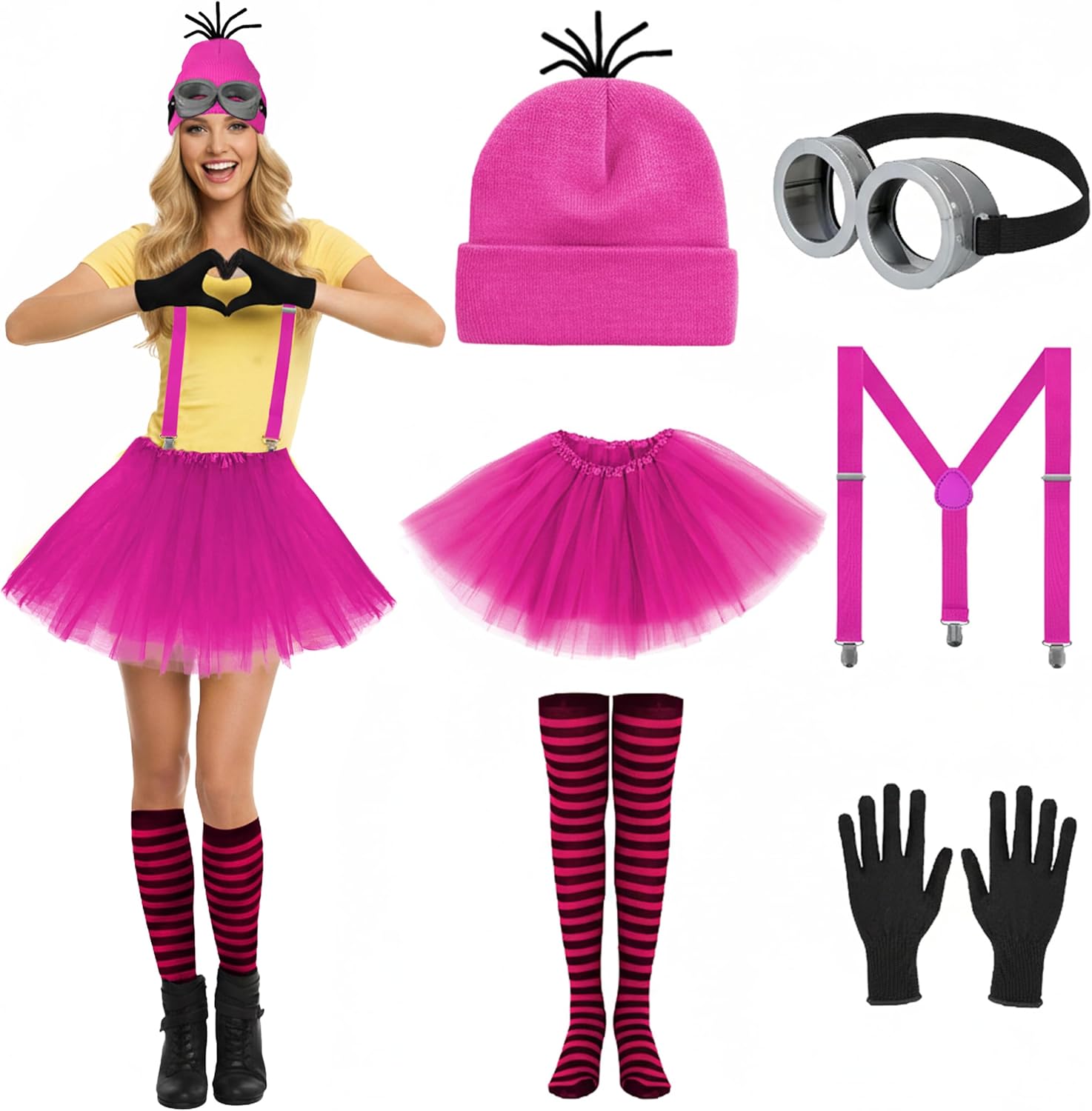 6 Pcs Women's Halloween Costume Accessories Set Yellow Blue Rose Red Cosplay Easy to wear Rose Red-striped Socks