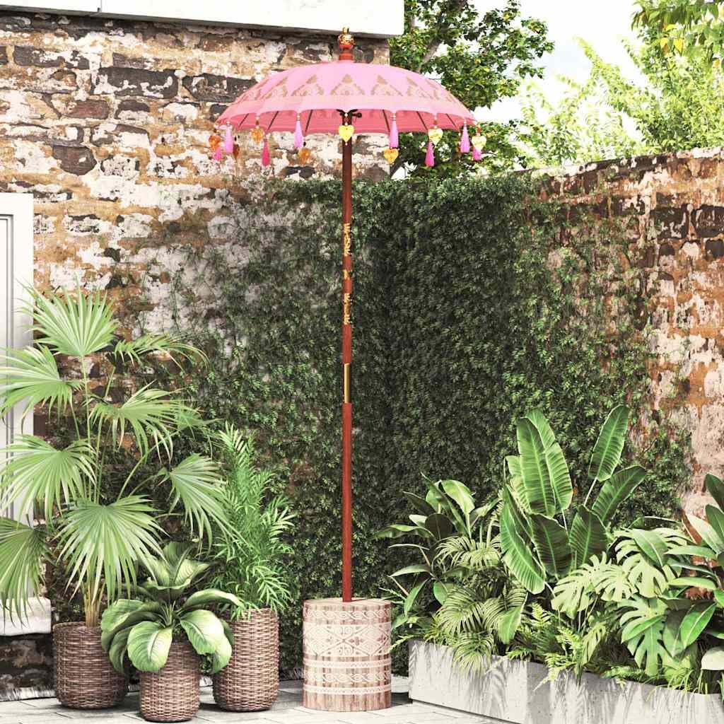 vidaXL Baliński Parasol z Bazą Różowy 95 x 95 x 260 cm, Zadaszenie do ogrodu i tarasu, parasol balkonowy, okrągły cień, rustykalne meble na letnie słońce