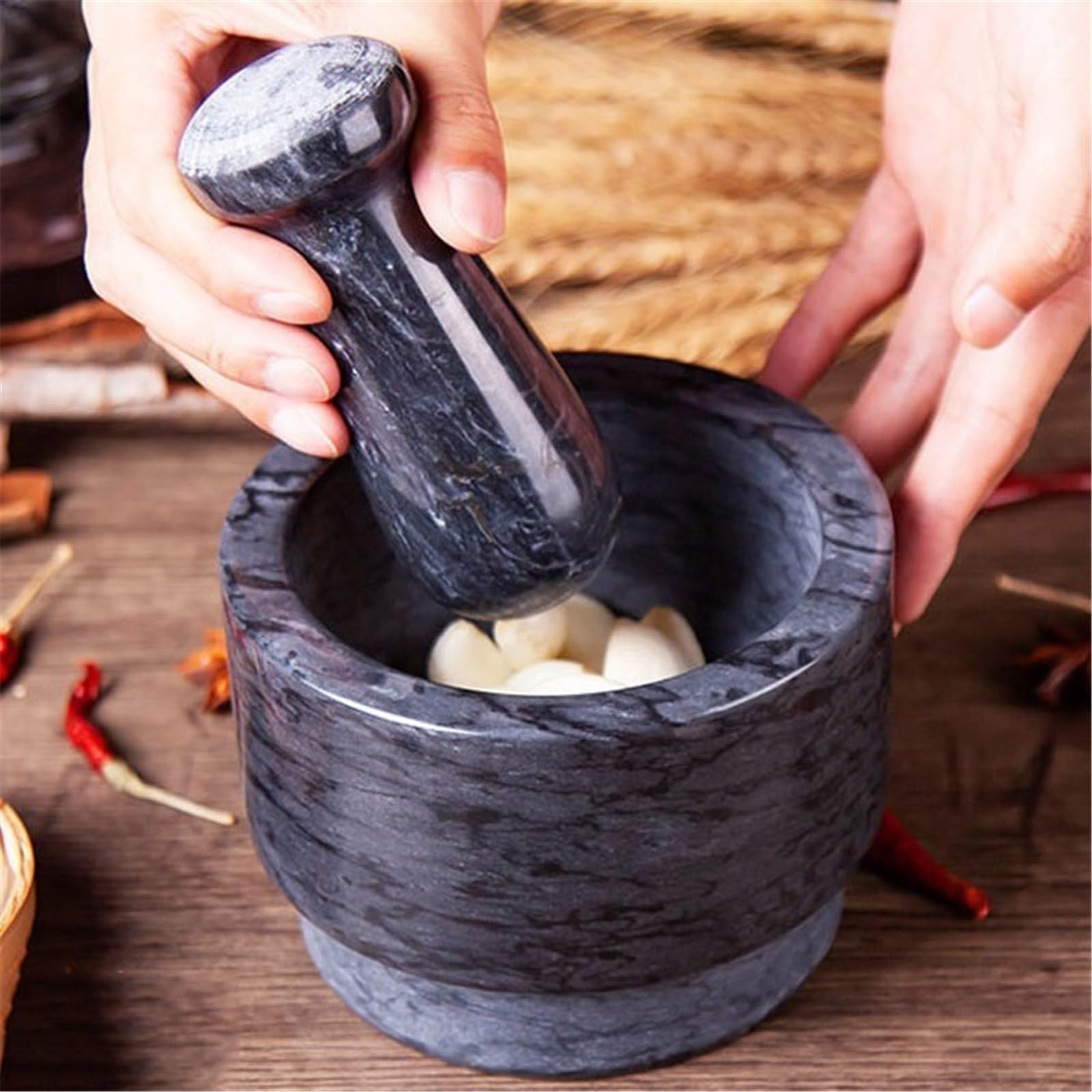 Frottements Ensemble mortier et pilon double face for broyer les épices, salsa, pesto