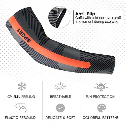 Miniatura 3 de TClian Mangas deportivas de compresión para brazos con protección solar UV, mangas de enfriamiento para baloncesto, correr, ciclismo, para hombres y