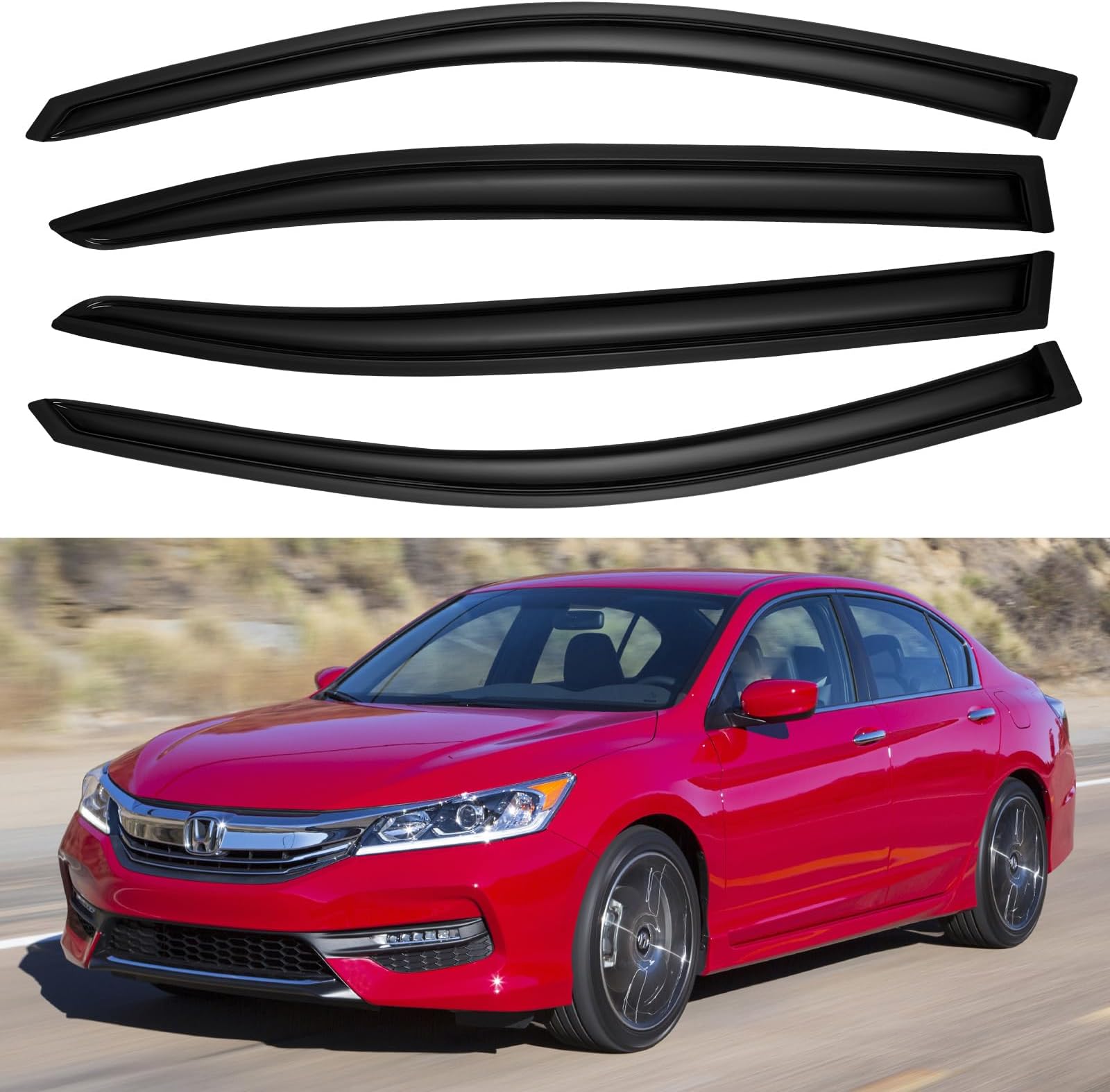 YQAUTEC Window Visors Rain Guards Shield for 2008-2017 Honda Accord, Out-Channel Window Vent Wind Deflectors Visors Shades for 08-17 Accord 4Door Sedan
