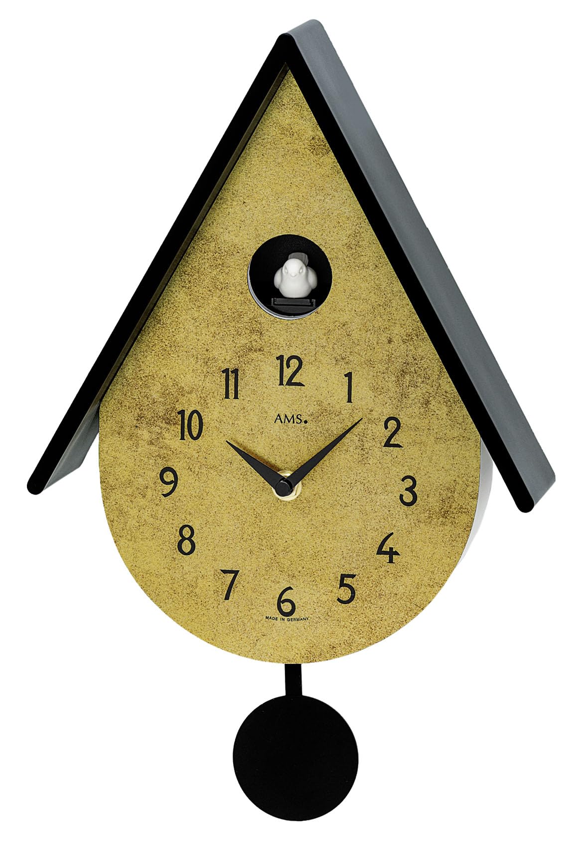 AMS Moderno orologio a cucù – Orologio a pendolo al quarzo effetto rovere Sonoma – Orologio da parete di design con chiamata a cucù & pendolo nero – Orologio contemporaneo della Foresta Nera per la
