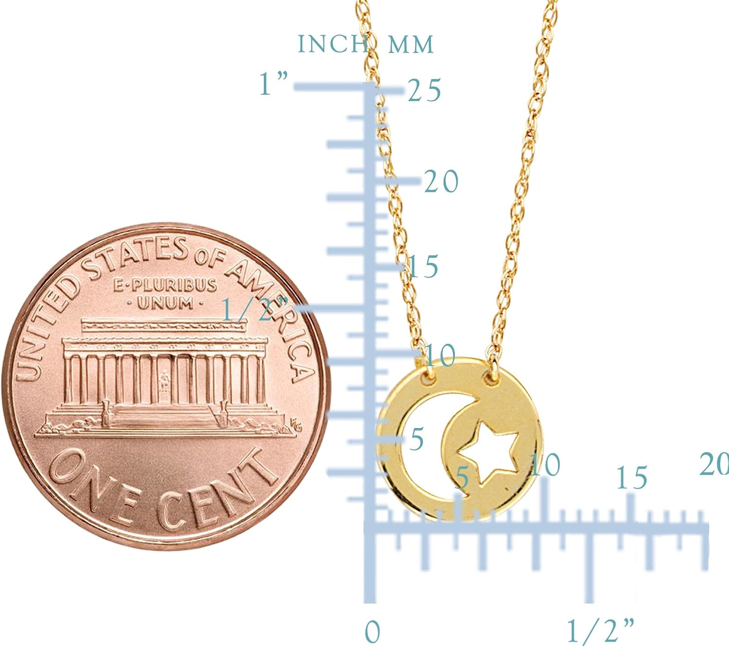 Jewelry Affairs 14K Yellow Gold Mini Moon And Star Pendant Necklace, 16 To 18 Inches Adjustable