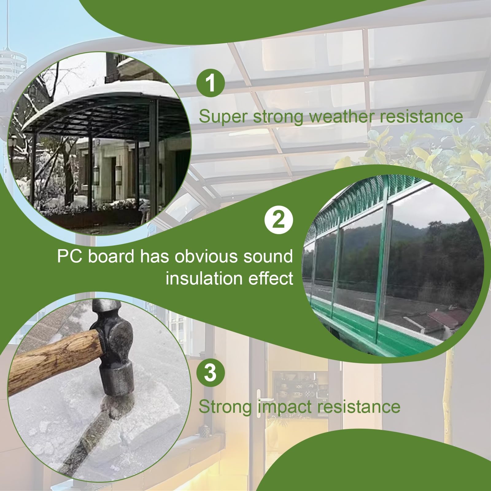 Paneles de Techo de láminas de policarbonato Transparente, láminas de policarbonato para techos, Resistentes y no se deforman fácilmente, para techos, cocheras, marquesinas(Green,80x300cm)