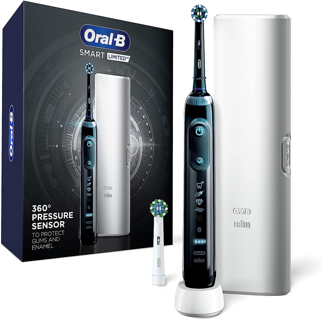Pro Smart Limited Power Rechargeable Electric Toothbrush with (2) Brush Heads and Travel Case, Black