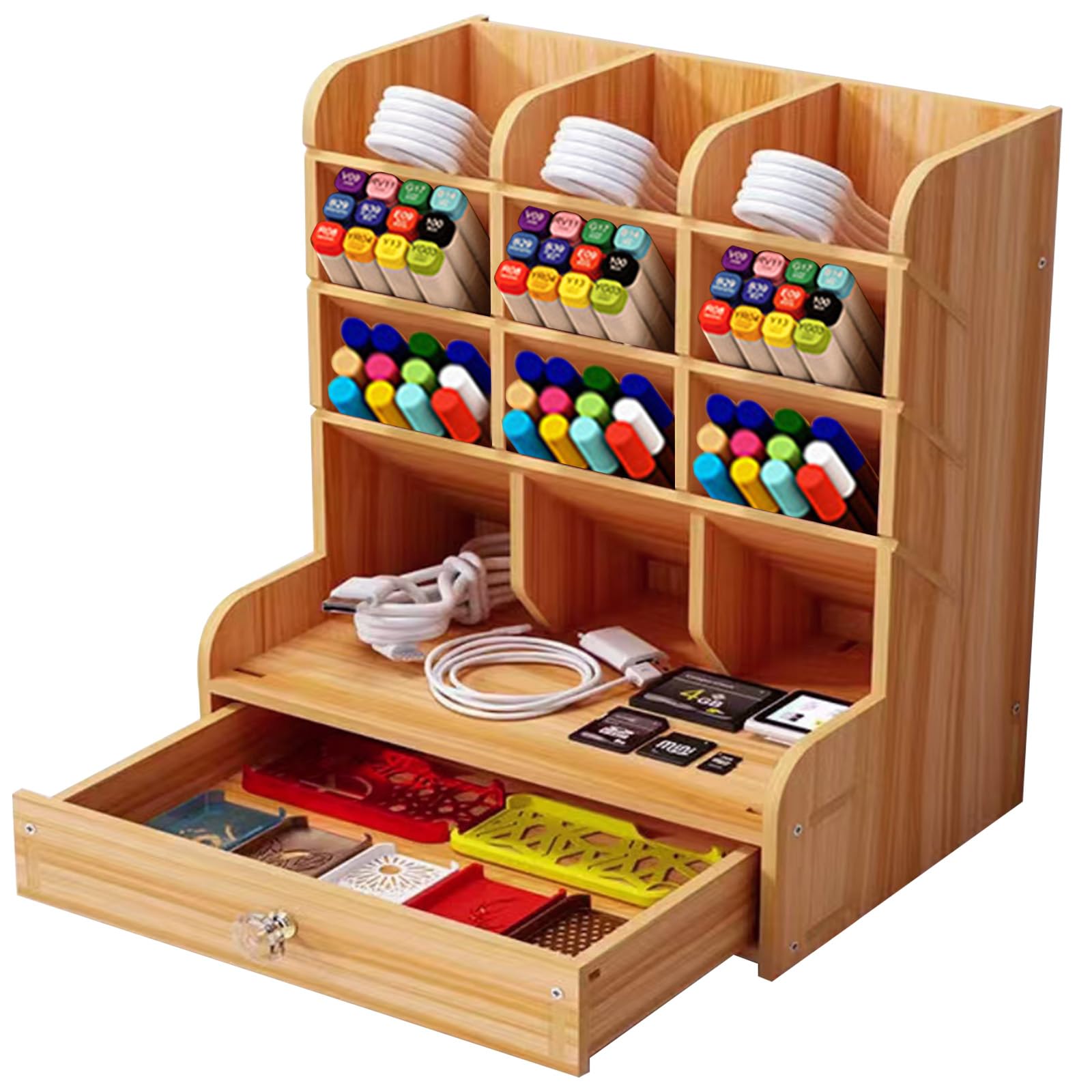 Office Desk Organizer, Accessory Station Desktop Stationary Station, Office Desk File Rack Home Office Supply Storage, All in One Desk Organization (Large cherry)