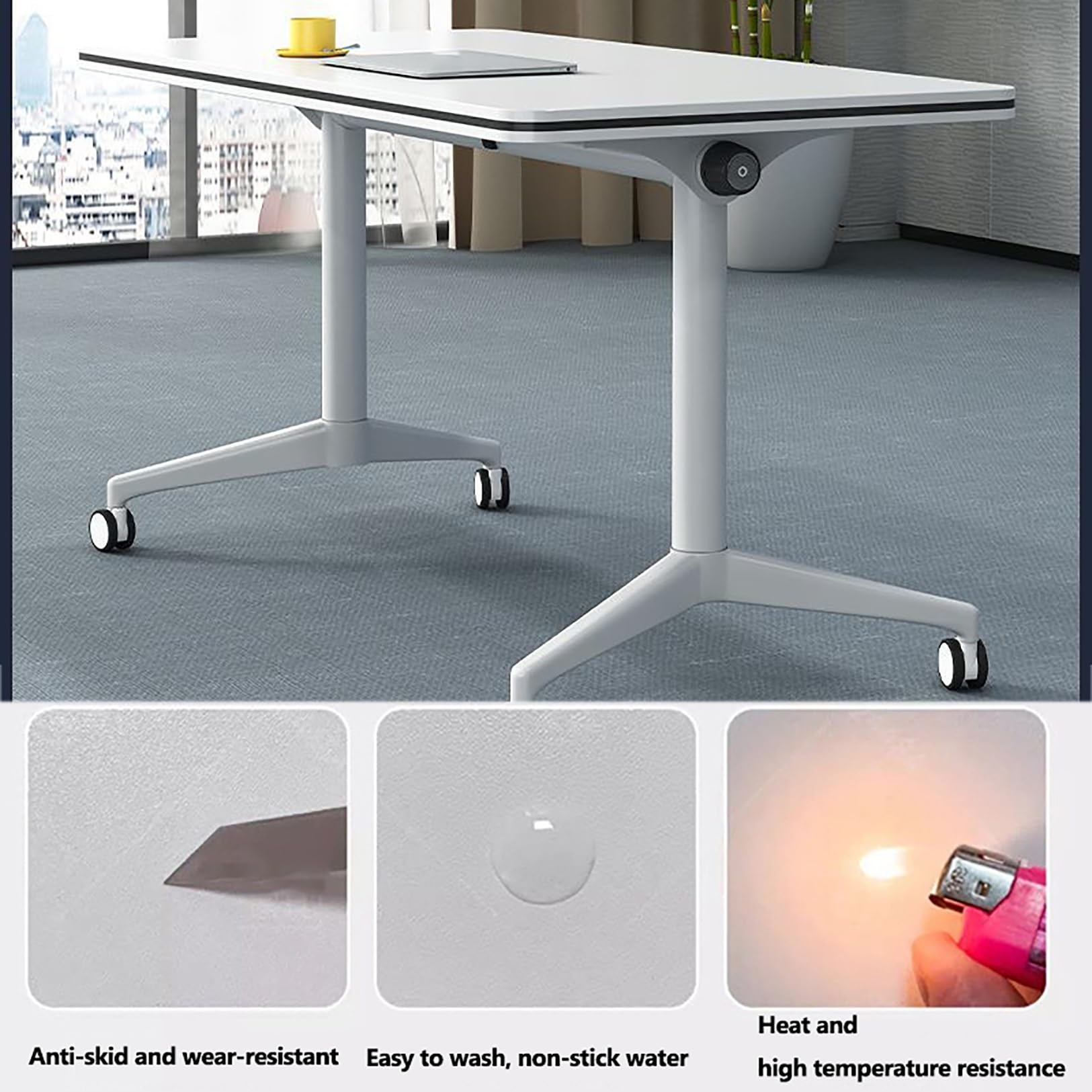 Tavoli for sala conferenze con flip top da 3 pezzi Tavolo mobile seminari riunioni allenamento home office Classr,Tavoli da conferenza(140x60x75cm)