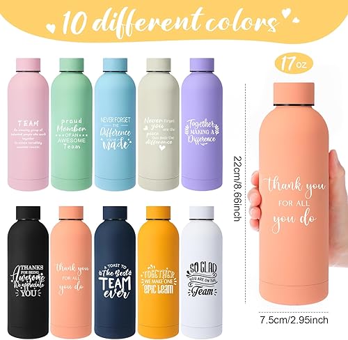 Miniatura 2 de Bokon 10 piezas de regalos de agradecimiento para empleados, botella de agua esmerilada de acero inoxidable de 17 onzas, botella de agua inspiradora