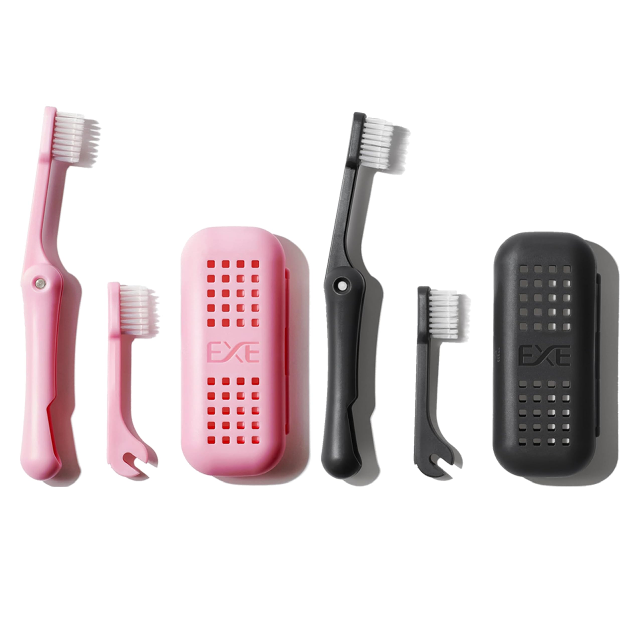 Minibox Cepillo de dientes plegable de viaje con cerdas de doble longitud y funda, diseño compacto para viajes de negocios, camping y actividades al aire libre, paquete de 2 con 2 cabezales de cepillo