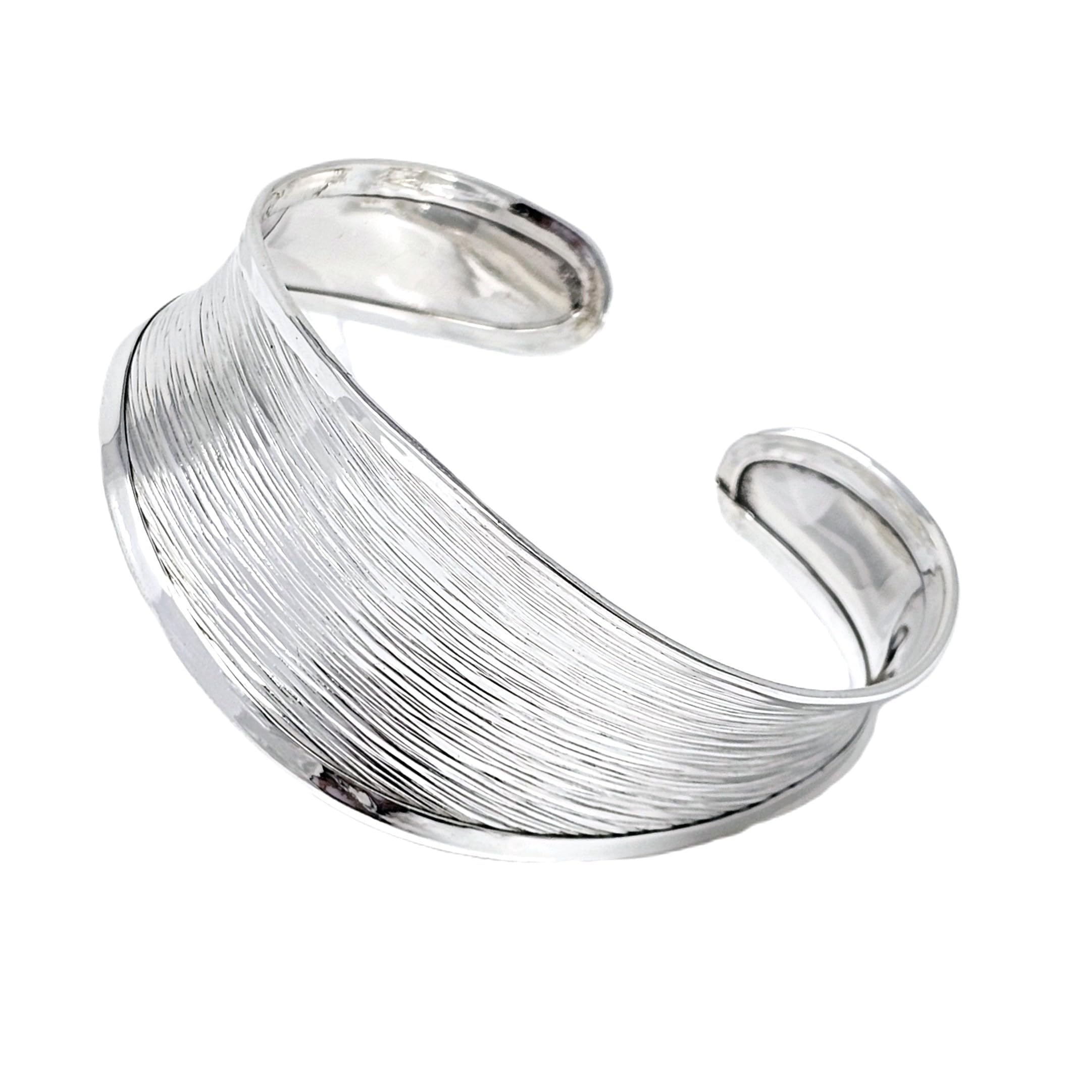TreasureBay 925 Sterling Silber Armspange Damen – Breiter 36mm Strukturierter Armreif