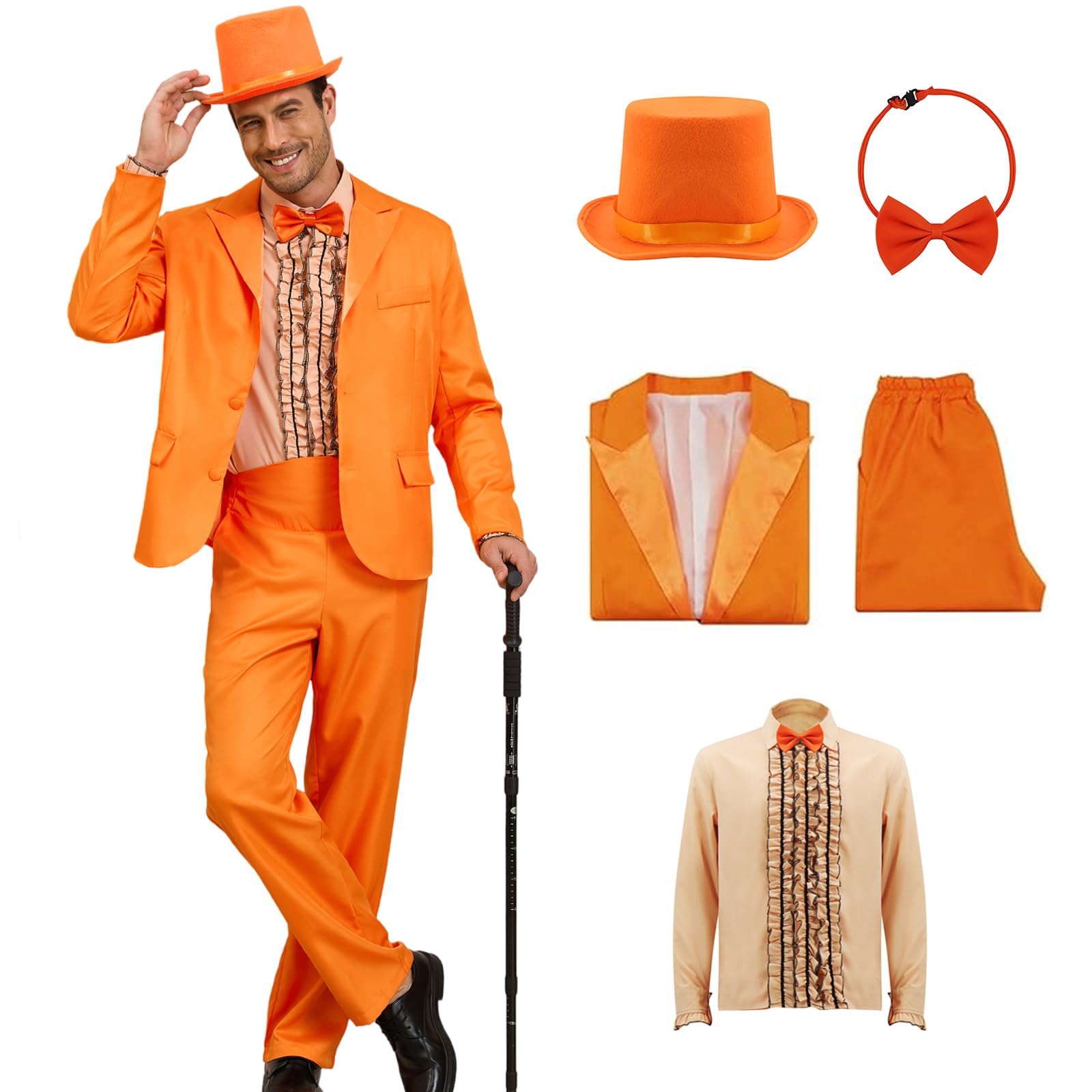 AYYOHON Dumber Tuxedo Dumb Fun Suits Costumes 80s 90s Tuxedo for Men Halloween Prom Party Costume 2XL