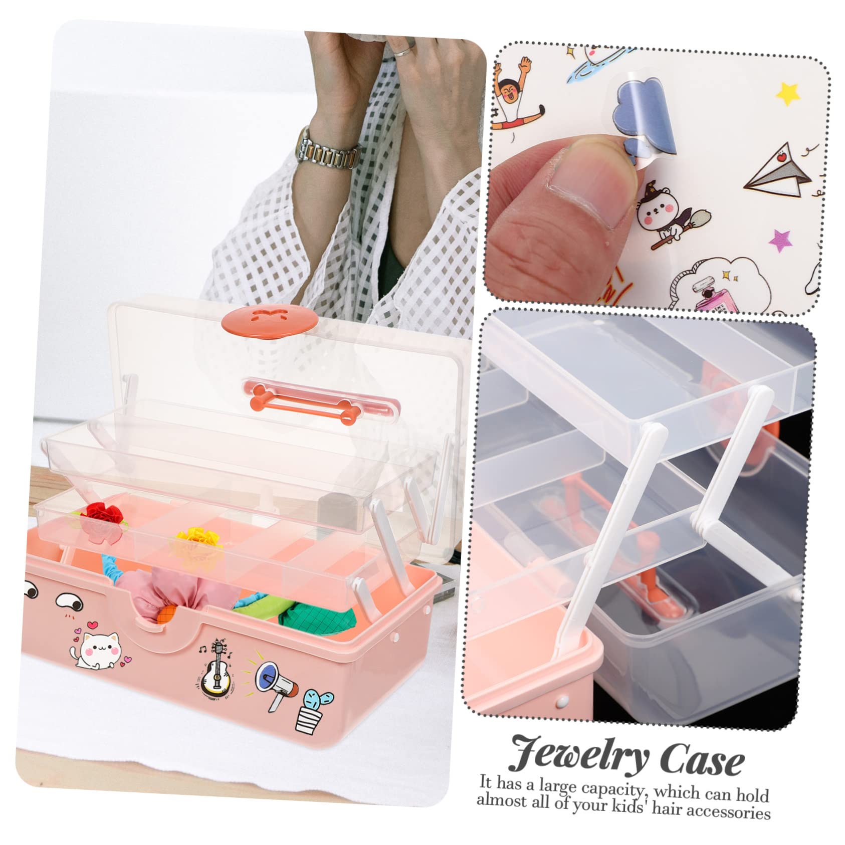 minkissy Haarschmuck Aufbewahrungsbox Rosa aus Kunststoff, Mehrstufig
