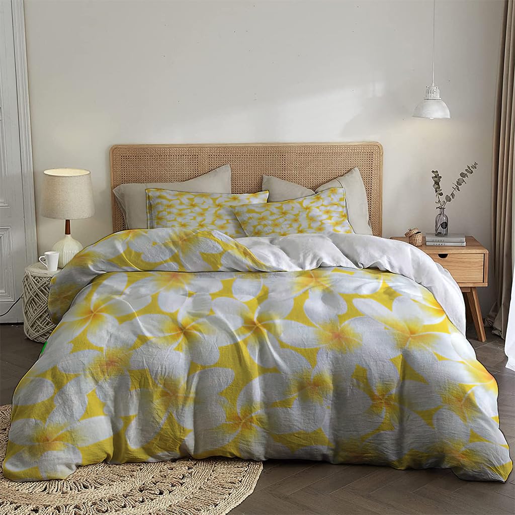 NIBAINLO 布団カバーヴィンテージトロピカルプルメリアの花 肌に優しい ピーチスキン加工 掛け布団カバー 和式 洋式 あったか 布団カバーセット リバーシブル ホームステイ ホテル 家庭兼用