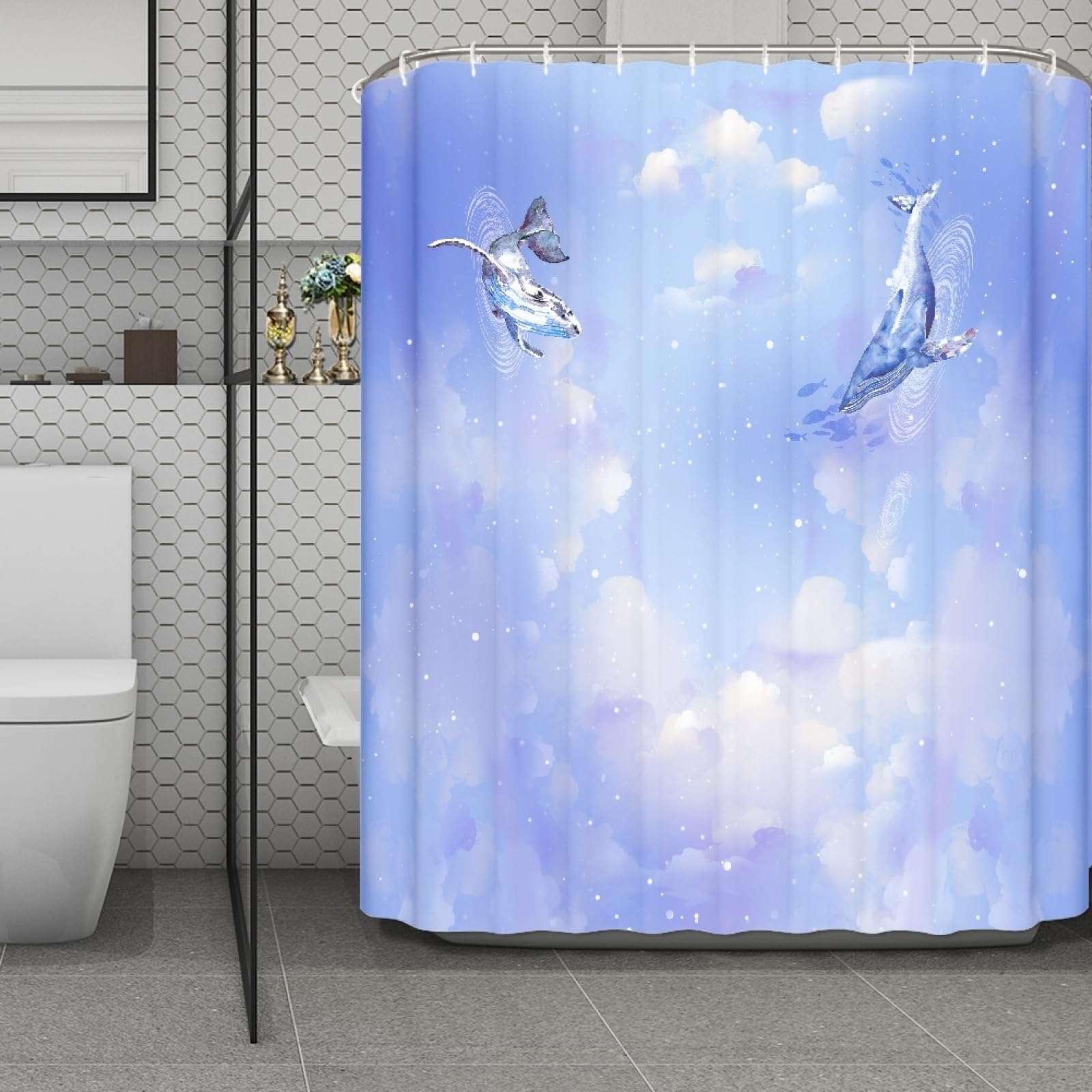 Rideau douche 200X240 violet anti-moisissure imperméable avec crochets